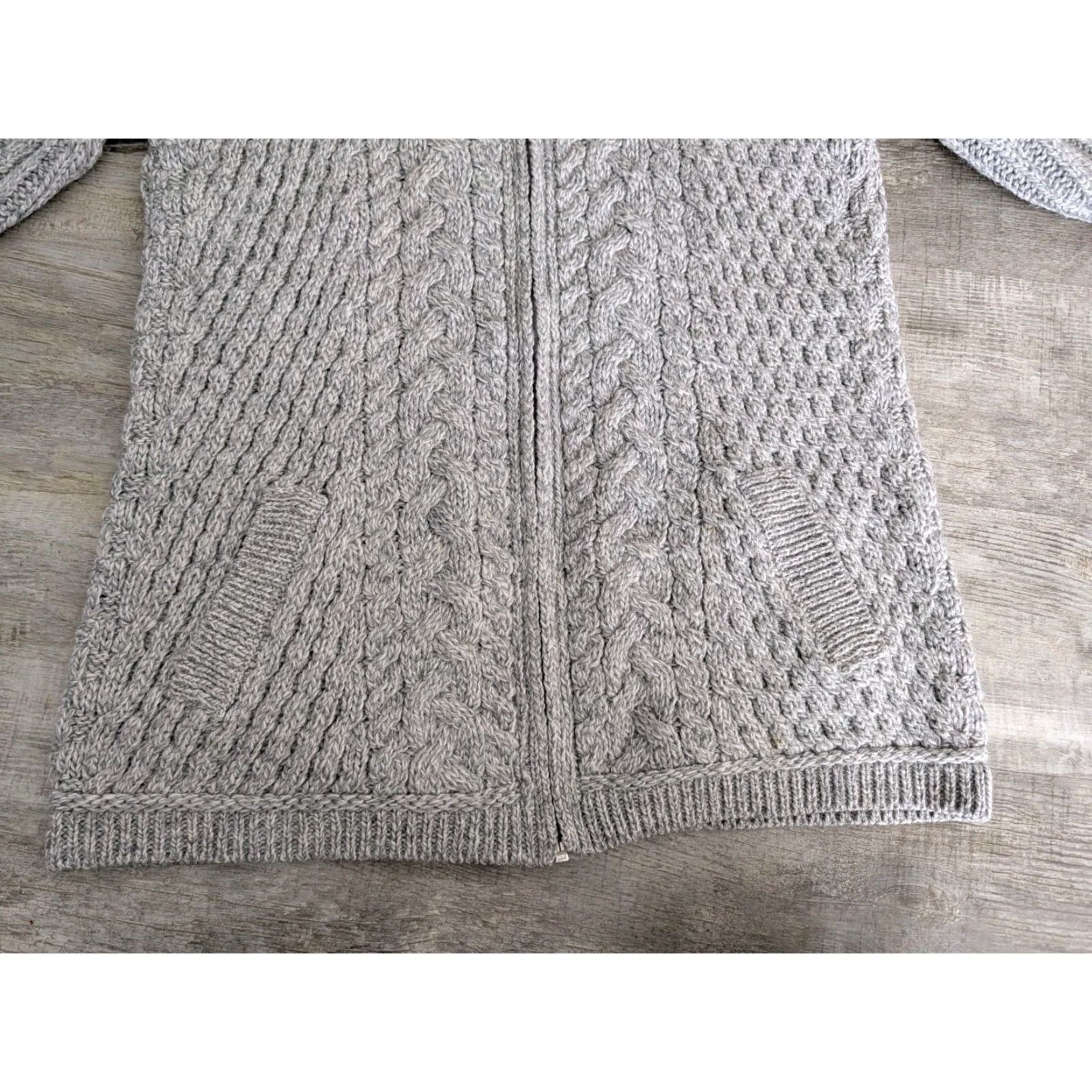Vintage Aran Mor Sweater Cardigan Women Gray Merino Wool Cable Knit Full Zip Mock Neck Medium Size M / US 6-8 / IT 42-44 - 5 Thumbnail