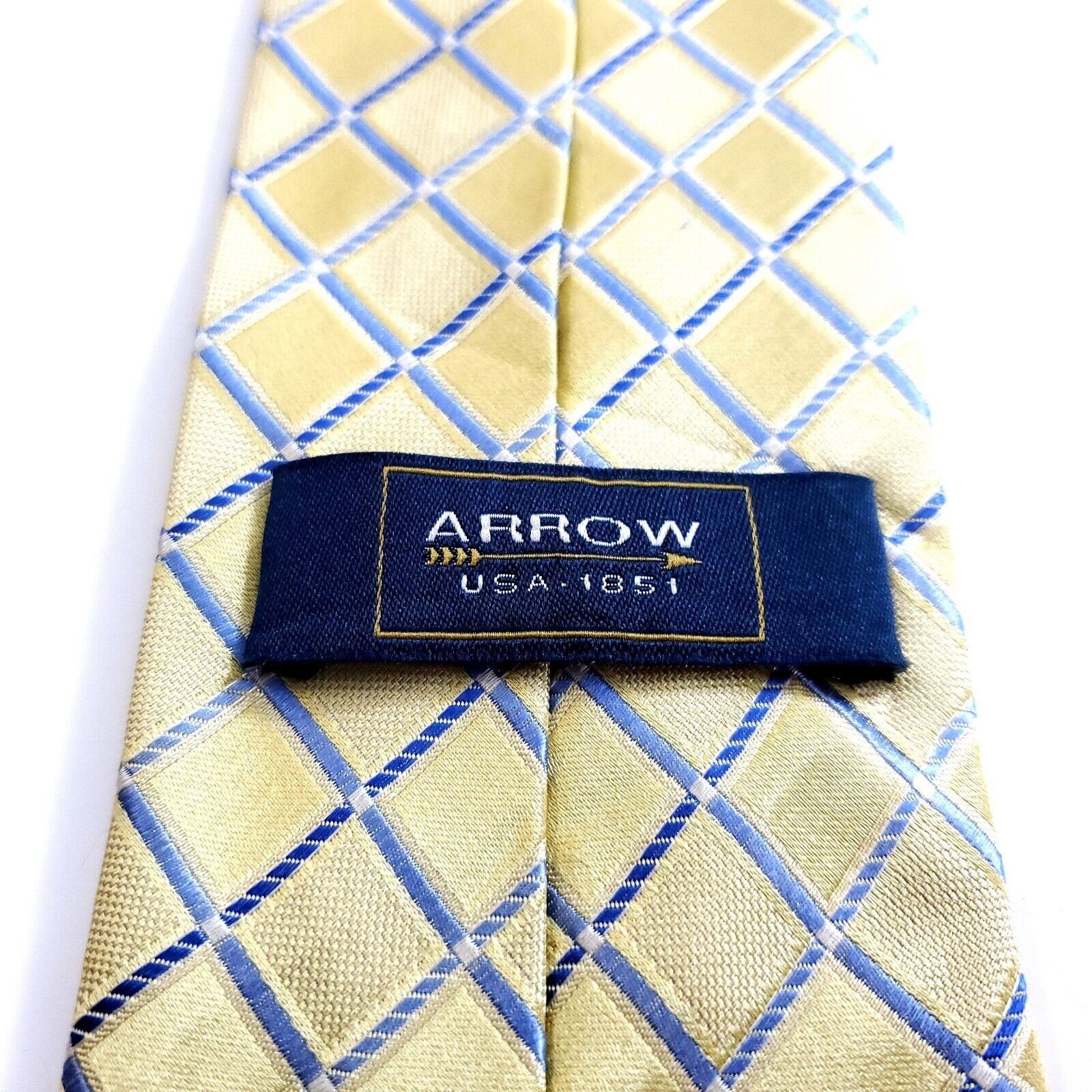 Arrow Arrow Yellow Blue Plaid Woven Silk Tie Size ONE SIZE - 3 Thumbnail