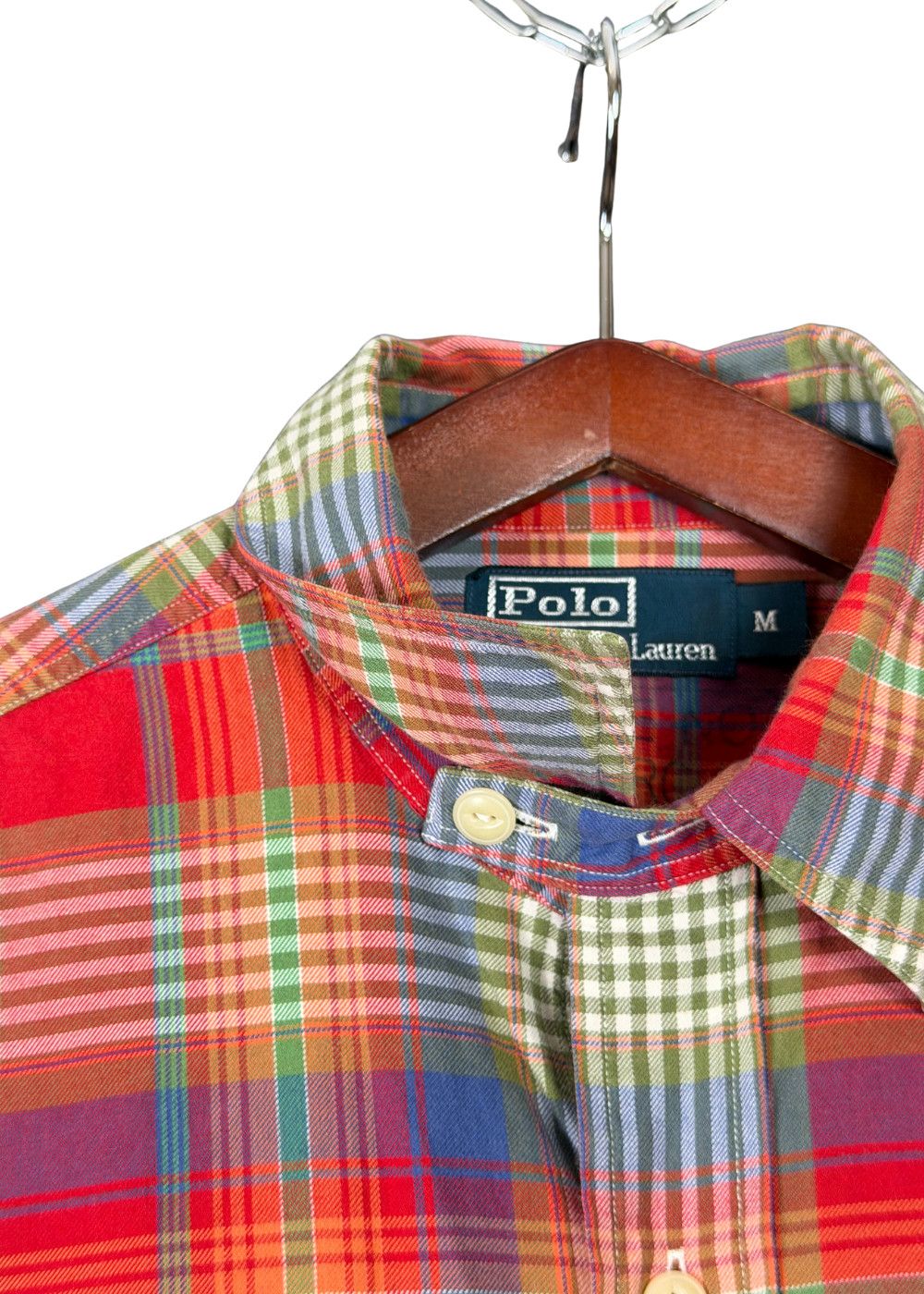 VTG PRL Madras Plaid Work Shirt Red Multicolour Cotton image 8