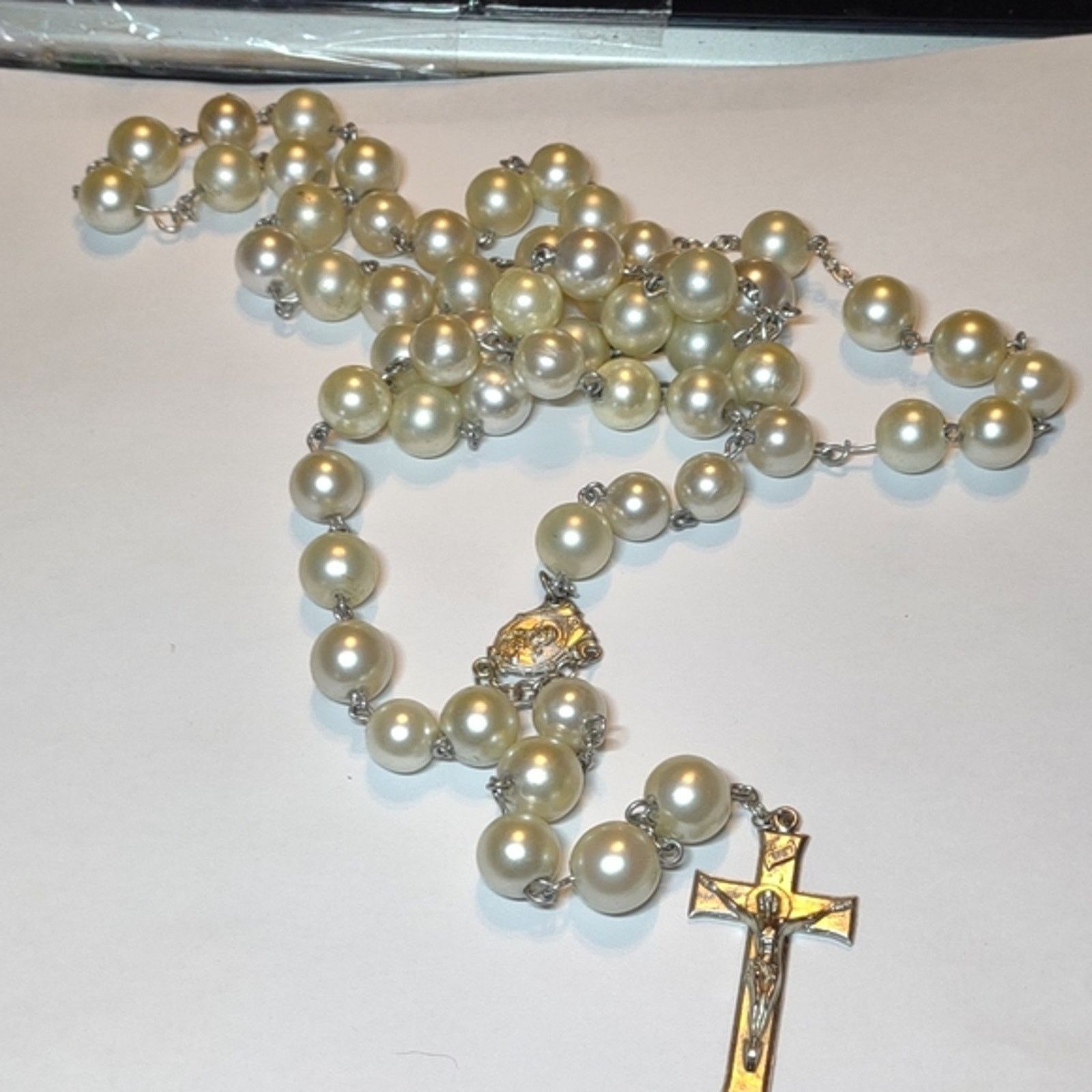 Vintage Beautiful silver and Pearl long beaded vintage rosary Size ONE SIZE - 1 Thumbnail