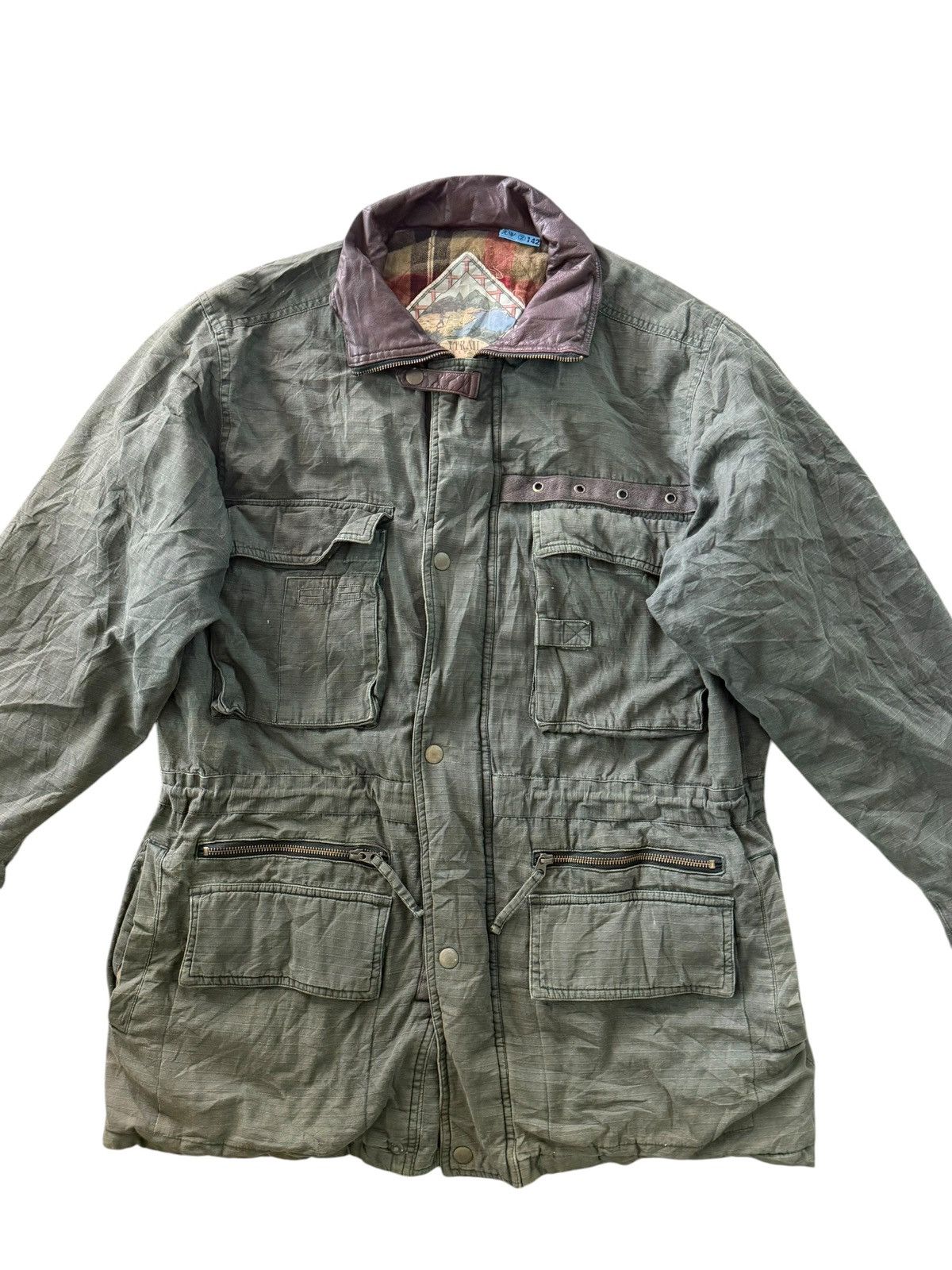 Japanese Brand Vintage Trail Design Hunting Jacket Olive Leather Collar Size US M / EU 48-50 / 2 - 3 Thumbnail