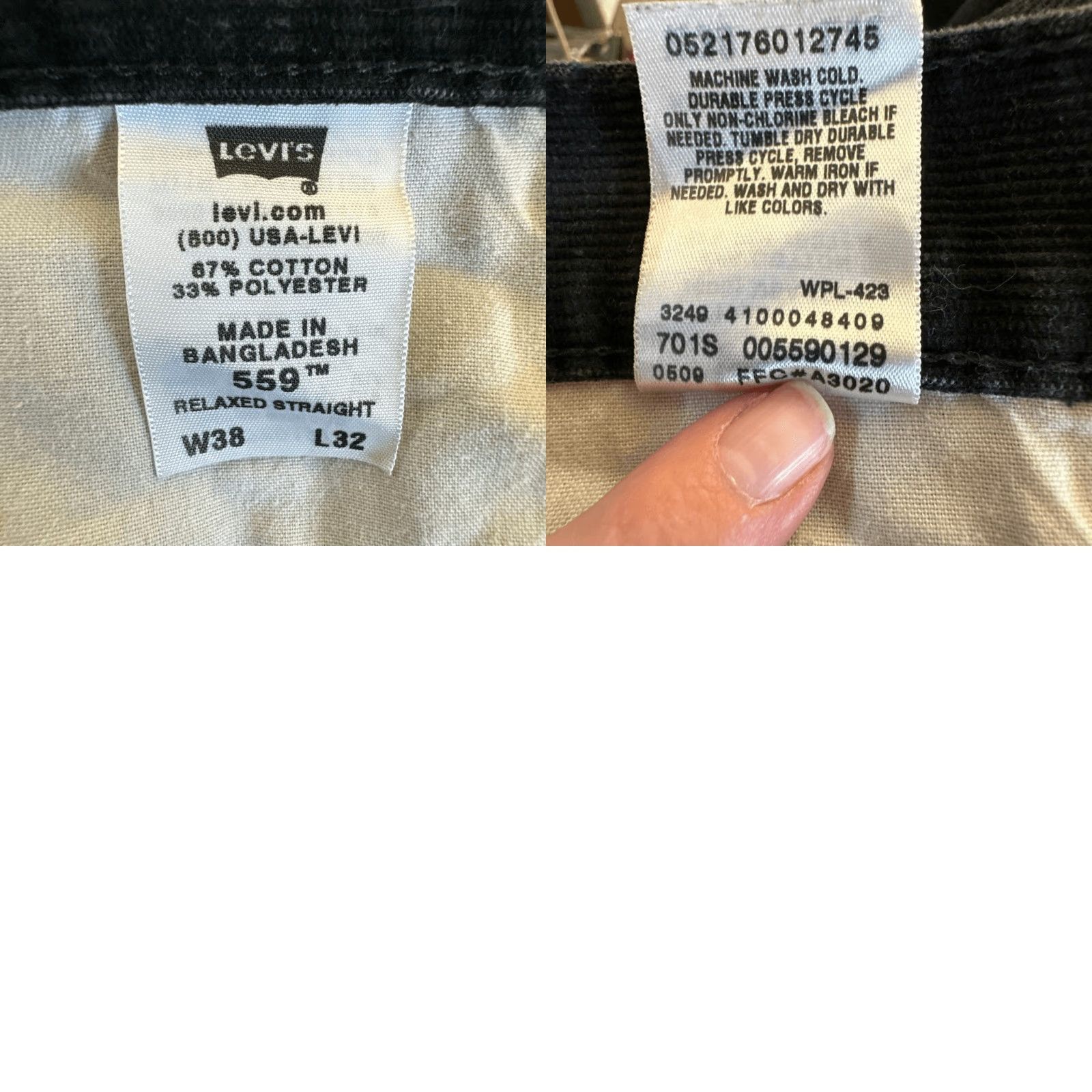 Levi's Levi’s 559 Relaxed Straight Pants Jeans 38 Mens Black Corduroy L32 Men Regular Inseam 32 Chin o? Size US 38 / EU 54 - 8 Thumbnail