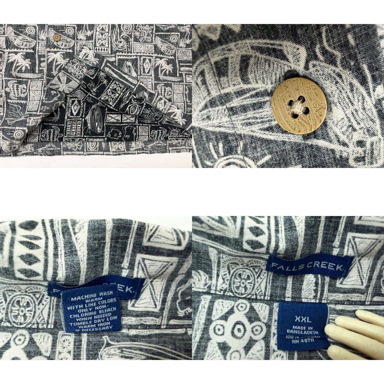 Vintage VINTAGE Falls Creek Hawaiian Shirt 2XL Button-Up Short Sleeve Cotton Geometric Tribal Black 90s Beach Hawaiian Mens Shirt Size US XXL / EU 58 / 5 - 9 Thumbnail