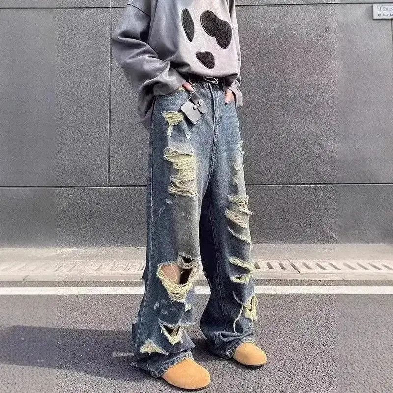 Japanese Brand Retro washed straight leg ripped jeans Size US 32 / EU 48 - 3 Thumbnail