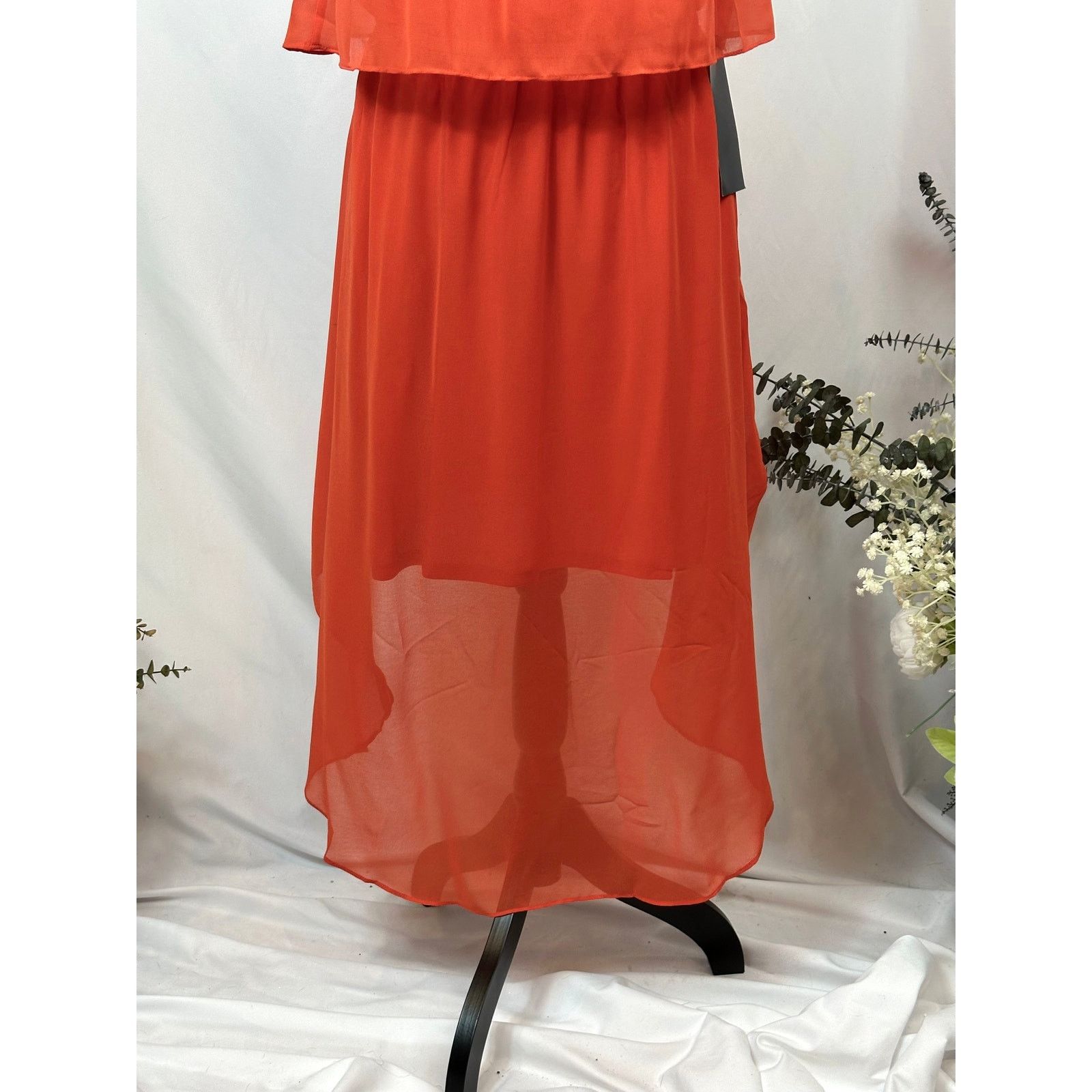 Bebe Bebe Square Neck High Low Chiffon Sleeveless Dress Orange L Size L / US 10 / IT 46 - 21 Thumbnail