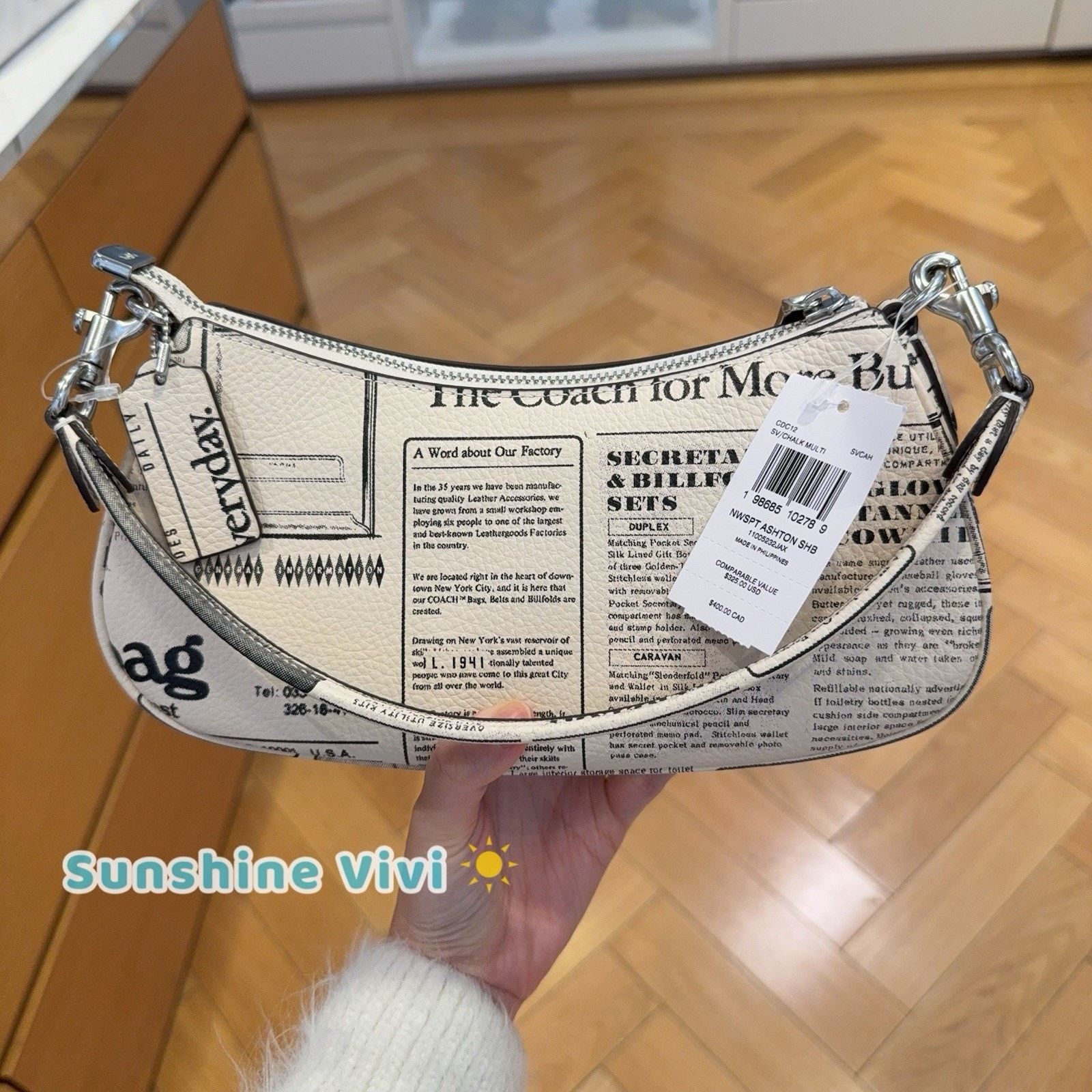 Coach NWT Coach Ashton Shoulder Bag Newspaper CDC12 Silver Chalk Size ONE SIZE - 6 Thumbnail