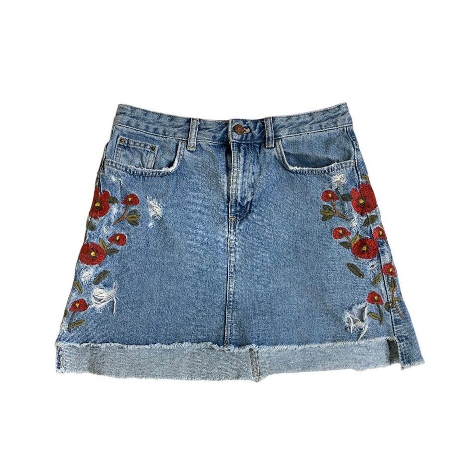 Zara Zara Basic Z1975 Blue Denim Mini Skirt Women's Small Cut Off Size 30" / US 8 / IT 44 - 7 Thumbnail