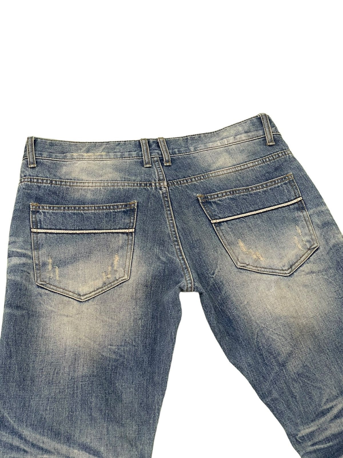Japanese Brand Slim Jeans Improves Faded Distress Denim 8🟦7 Size US 35 - 18 Thumbnail