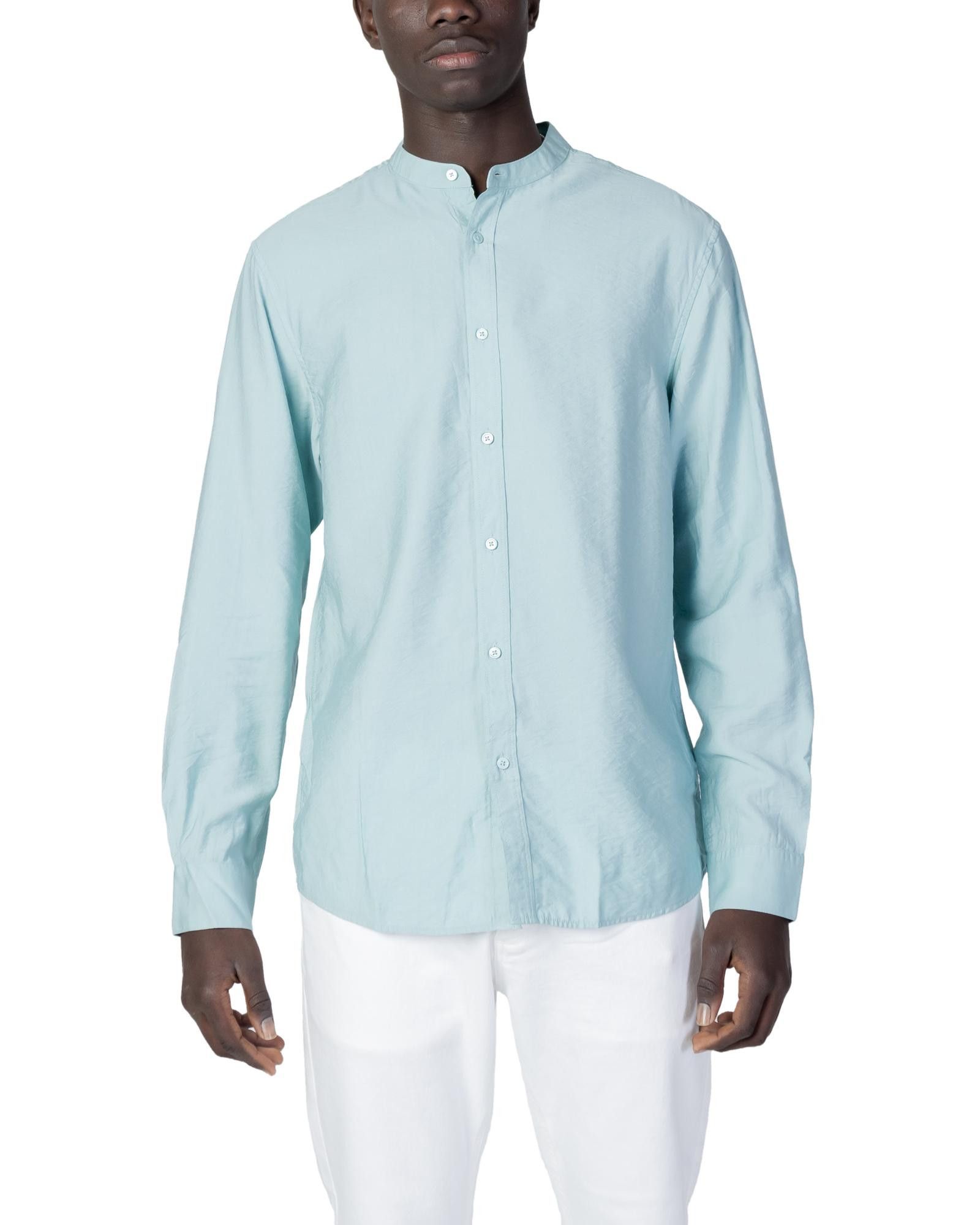 image of Antony Morato Plain Mandarin Collar Shirt in Green, Men's (Size Small)