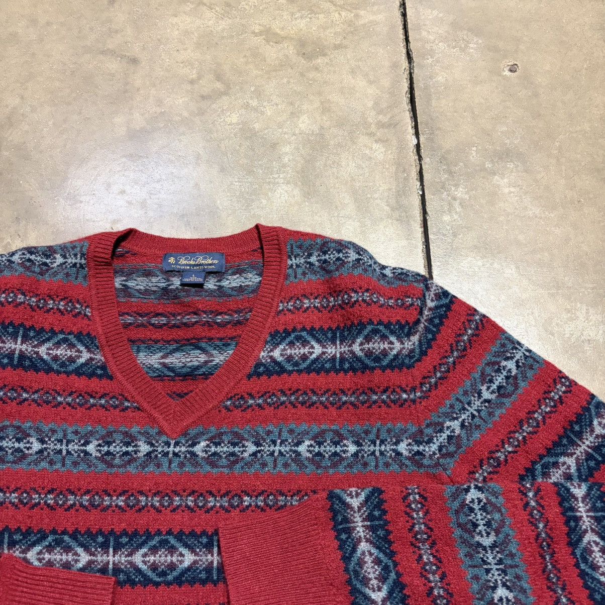 Brooks Brothers Brooks Brothers Scottish Lambswool Sweater Fair Isle V Neck Size US L / EU 52-54 / 3 - 5 Thumbnail