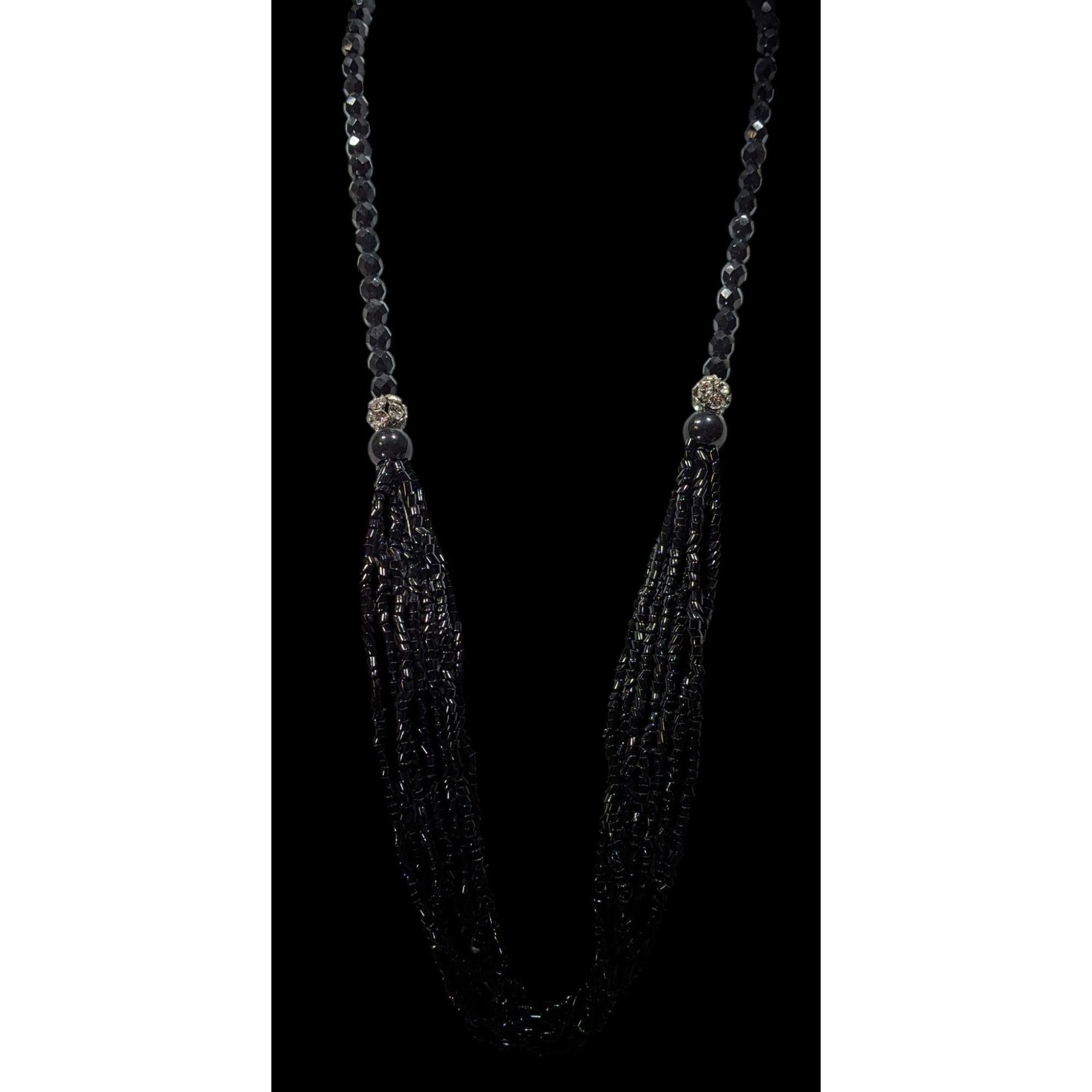 Other Glam Goth Black Multi-Strand Beaded Necklace With Crystal Ac Size ONE SIZE - 3 Thumbnail
