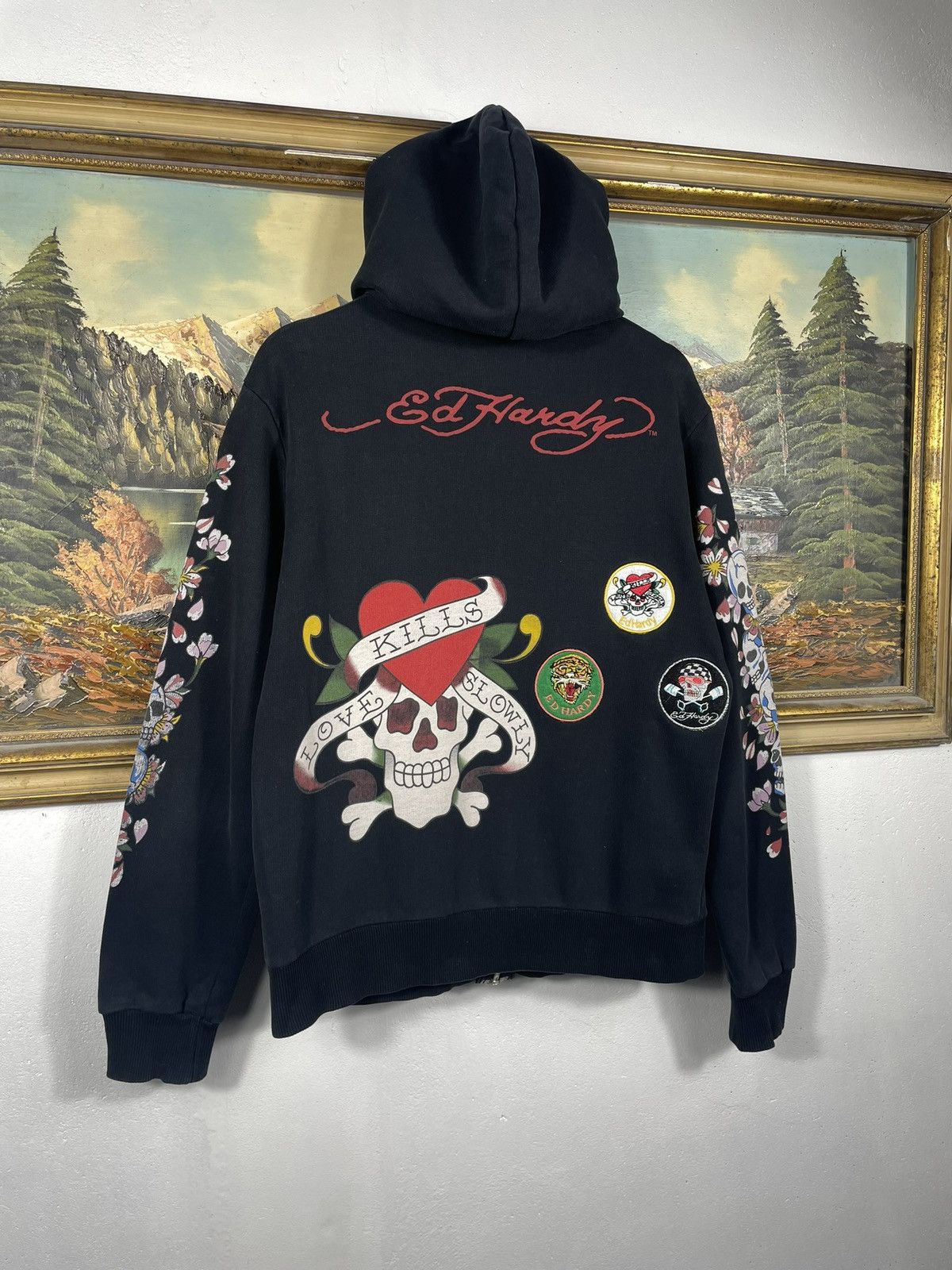 Christian Audigier × Ed Hardy × Vintage Ed Hardy Retro 00s Hoodie With Patches Affliction Grunge Size M / US 6-8 / IT 42-44 - 8 Thumbnail