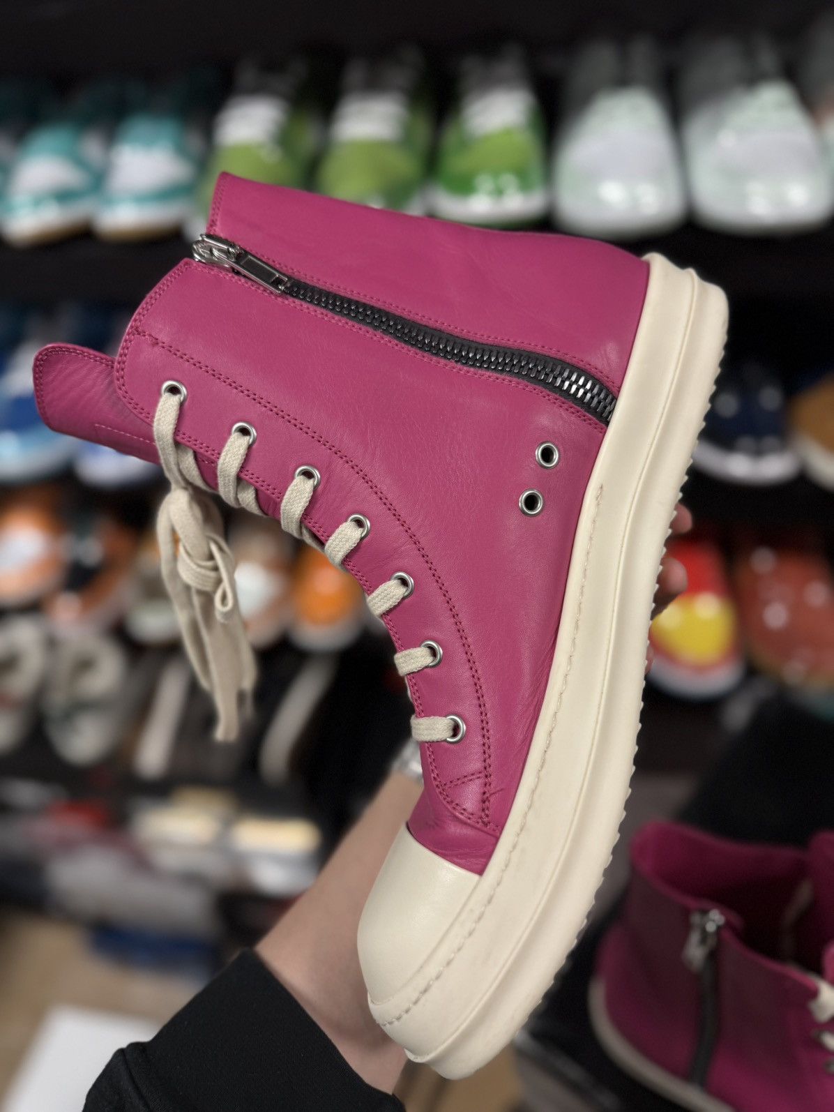 Rick Owens Rick Owen Pink High Top Leather Sneaker 44EU/11US Size US 11 / EU 44 - 8 Thumbnail