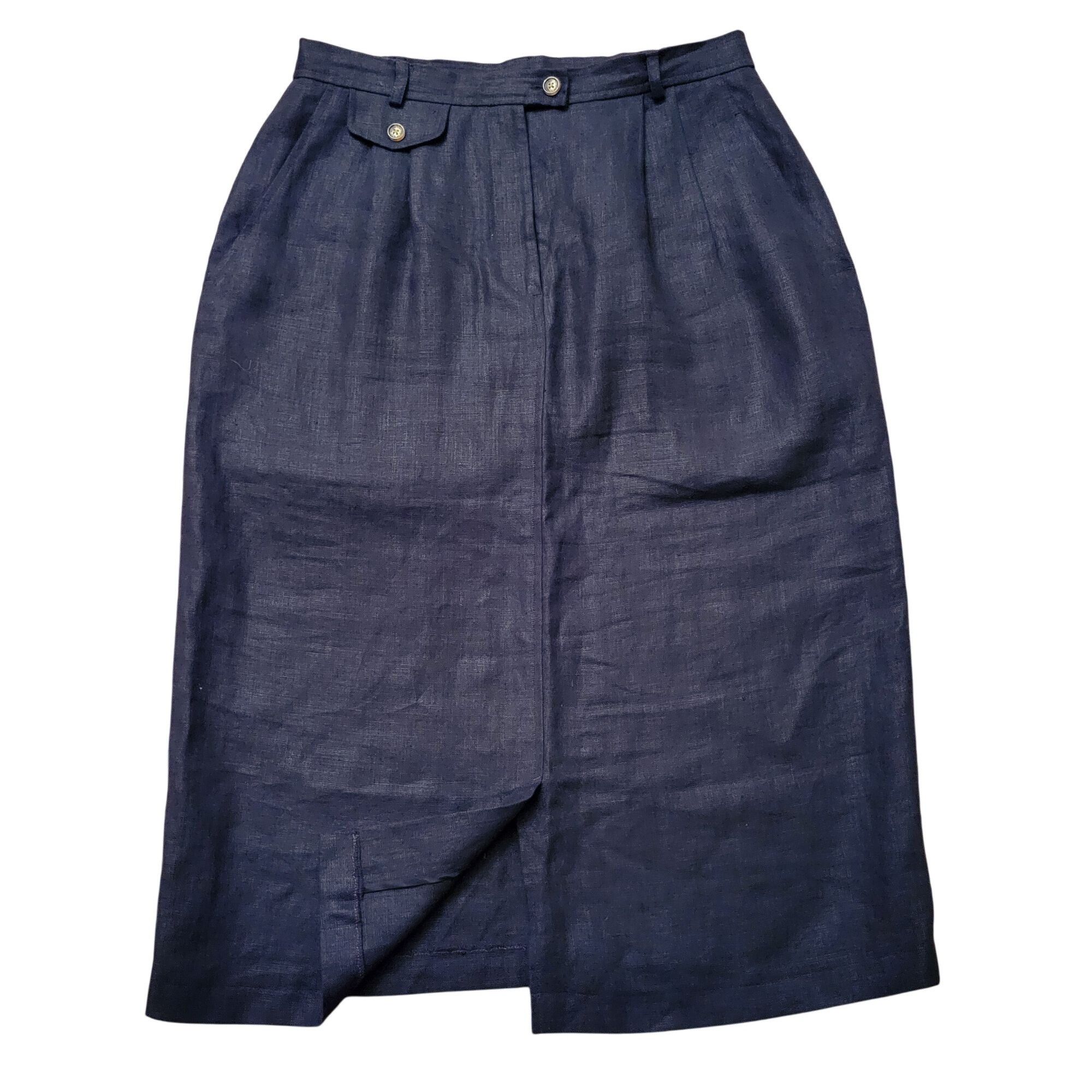 Orvis Orvis Black Linen Skirt Button Accents 12 Neutral Minimalist Size 34" / US 12 / IT 48 - 2 Thumbnail