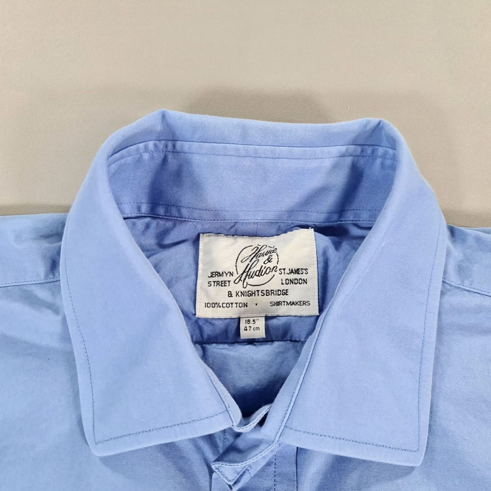 Hudson Harvie and Hudson Mens Shirt Blue 18.5 Dress Shirt Long Sleeve Double Cuff Button Up 100% Cotton Size US XXL / EU 58 / 5 - 3 Thumbnail
