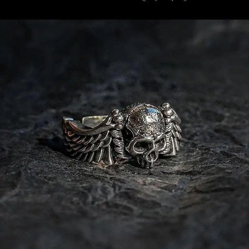 Other Ring Unisex Retro Vintage Wings Skull Head Opening Ring Size ONE SIZE - 1 Thumbnail
