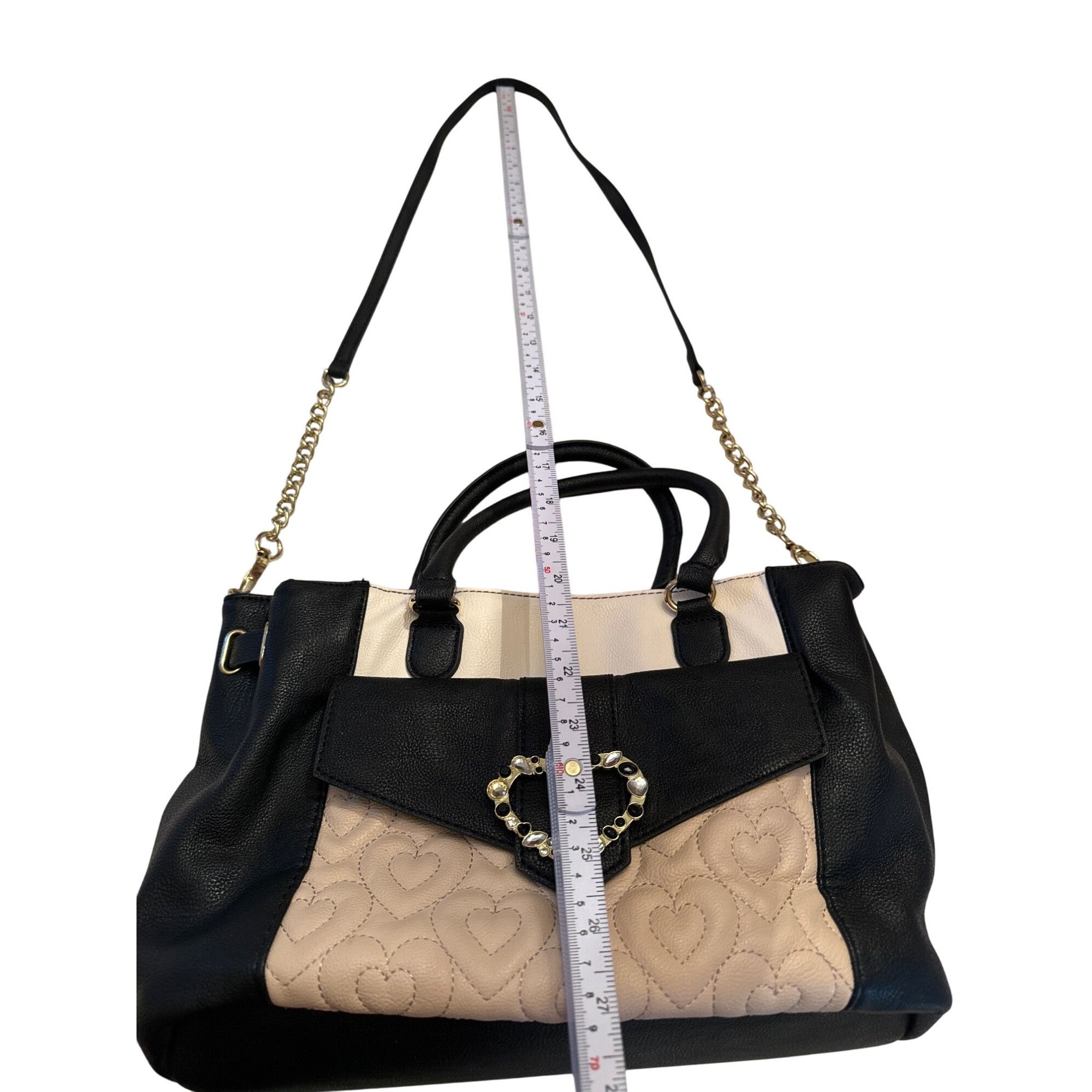 Betsey Johnson Betsey Johnson Womens Black & Beige Heart Quilted Handbag cl Size ONE SIZE - 2 Thumbnail
