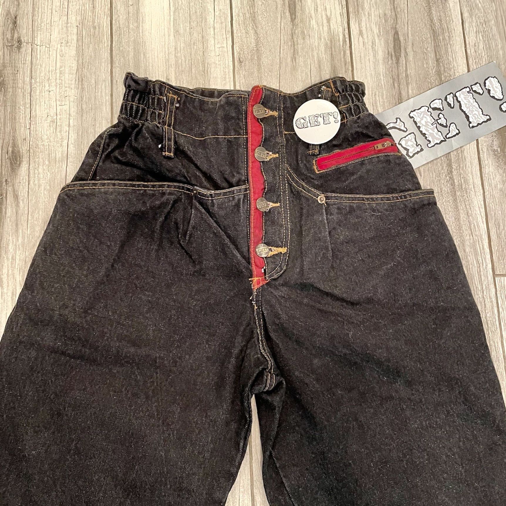 Vintage VINTAGE Get By Elie Jeans VTG 90s 24x28 High Waist Button Fly Distressed NWT Black Denim Womens Size 24" / US 00 / IT 34 - 3 Thumbnail