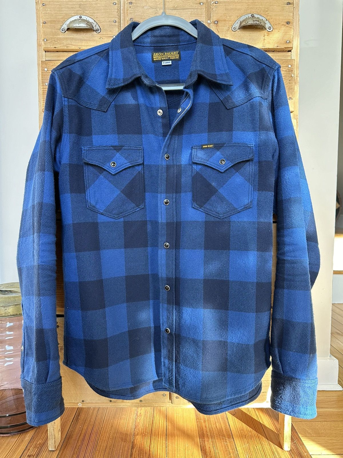 Iron Heart Ultra Heavy Flannel Uhf Western Shirt Buffalo Check Indigo 