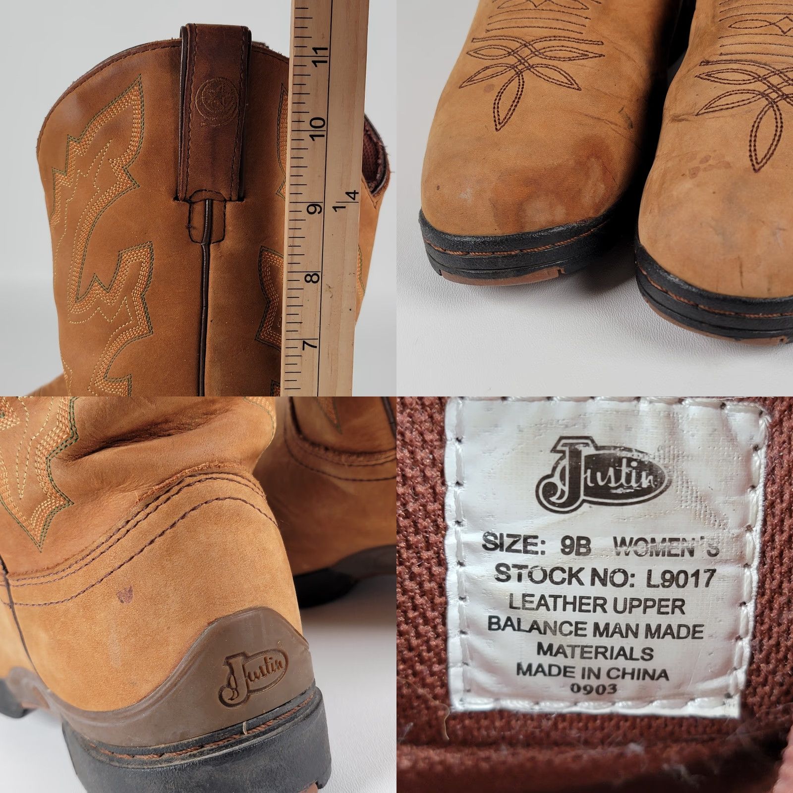 Justin Boots Justin Boots Western Boots L9017 Brown Leather Roper Women's 9 B Shaft Mid-Calf Pull On Block Heel Casual 3 Season Western Theme Size US 9 / IT 39 - 9 Thumbnail