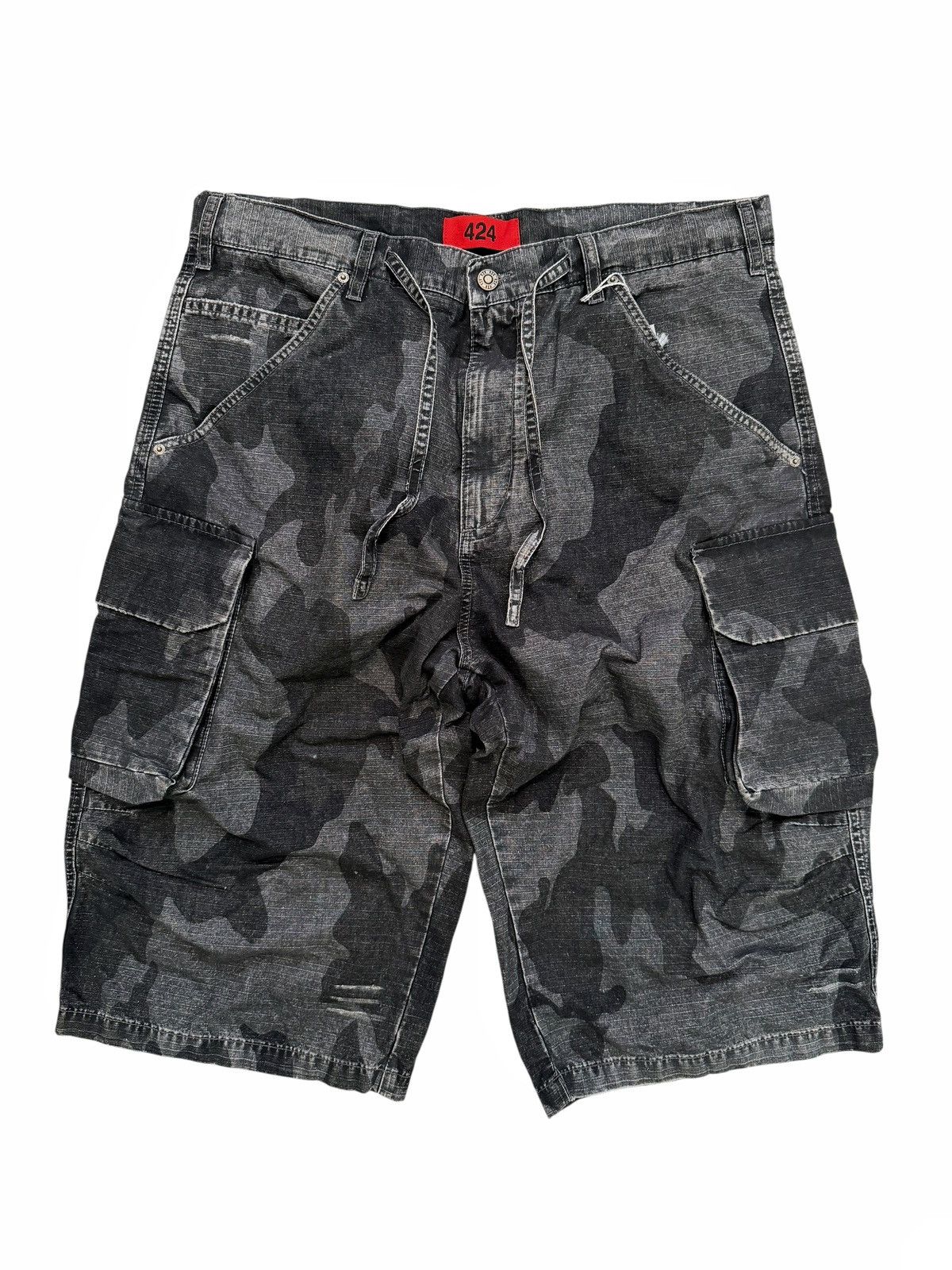 424 Black Grey Reverse Camo Ripstop Cargo Shorts Size US 34 / EU 50 - 1 Thumbnail