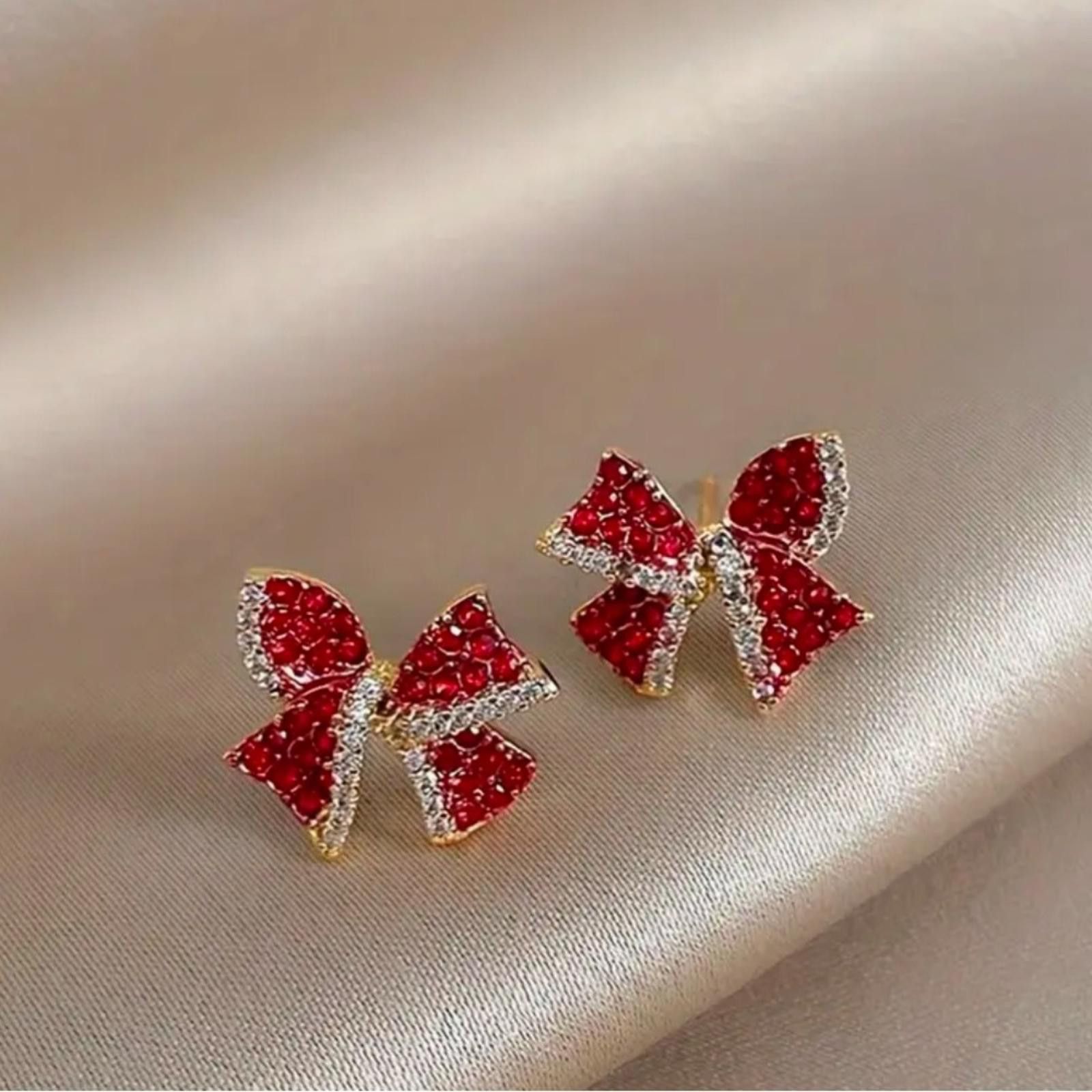Designer Round Cut Simulated Red Garnet Stud Earrings In 14K Size ONE SIZE - 1 Thumbnail