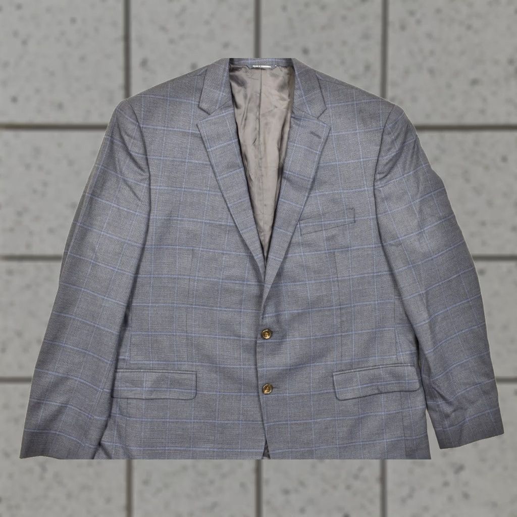 Ralph Lauren Ralph Lauren Men's Blazer Wool Blend Blue Plaid Check 48L Two Button Notch Lapel Long 4-Button Sleeve Inner Pockets Vintage? No Size 48R - 1 Thumbnail