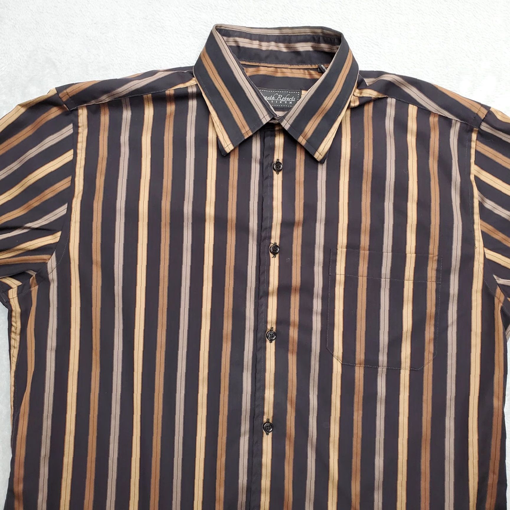 Vintage VINTAGE Kenneth Roberts Shirt Mens L Brown 100% Cotton Platinum Long Sleeve Casual Striped Button-Up Tailored Designer Western Modern Mens Size US L / EU 52-54 / 3 - 2 Thumbnail