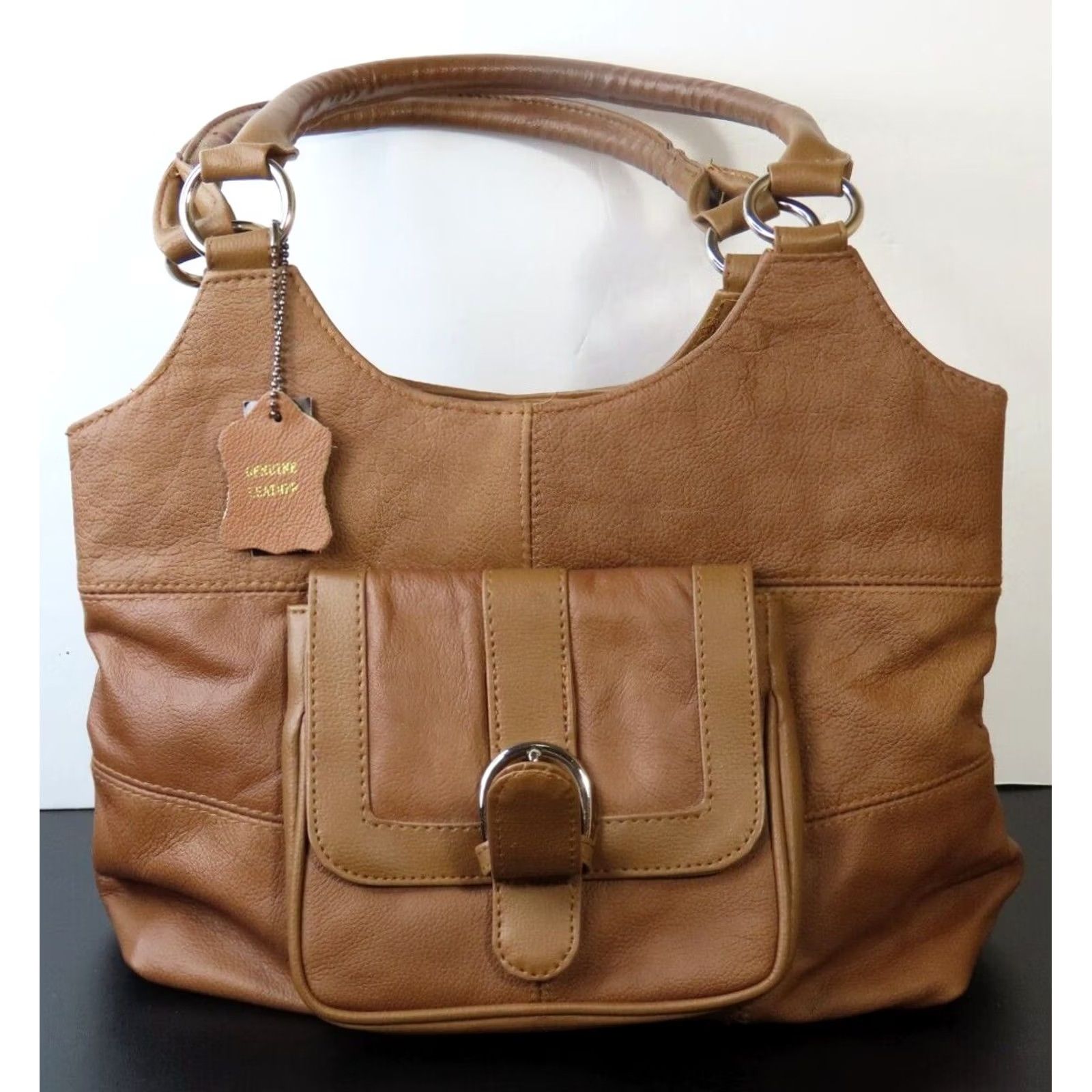 Vintage Vallemosso Leather Brown Purse Women Shoulder Bag Medium Hand Purse 2 Handle Fashion Womens Brown Leather Bag Size ONE SIZE - 2 Thumbnail