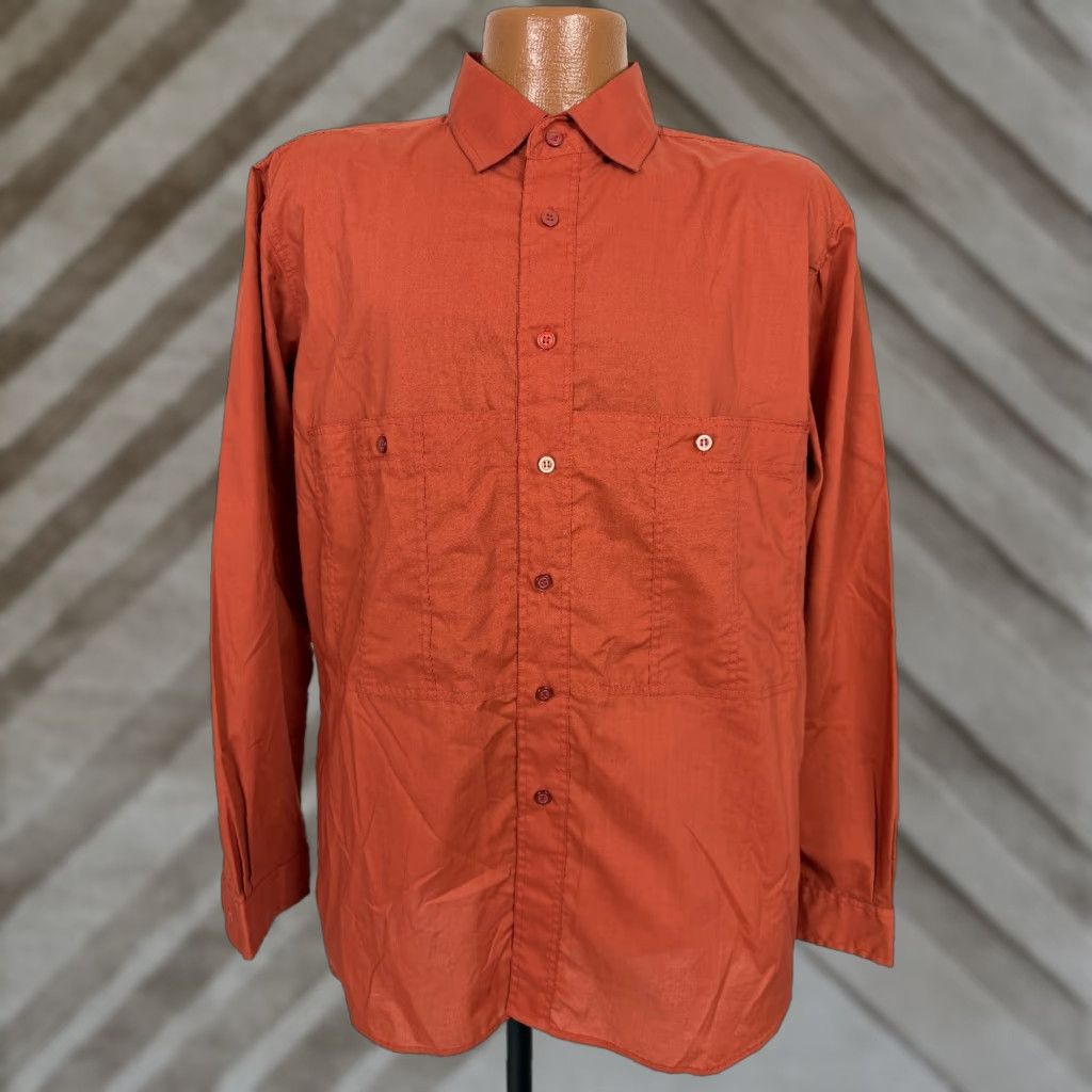Vintage VINTAGE Expressions Button-Up Shirt Men L Orange 80s 90s Slim Long Sleeve Collared New Size US L / EU 52-54 / 3 - 1 Thumbnail
