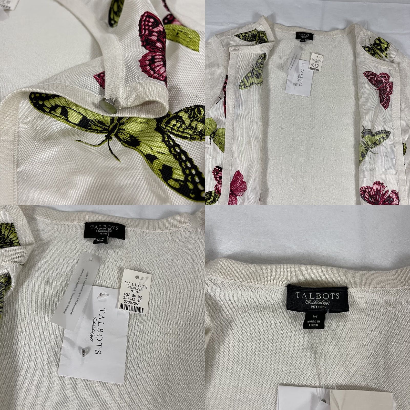 Talbots Talbots Silk-Blend Cardigan Women Petites M Ivory Butterfly Knit Lightweight Zip" Size M / US 6-8 / IT 42-44 - 8 Thumbnail