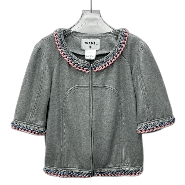 Chanel Chanel Gray Knit Cardigan with Chain Detail -2505 Size US XXS / EU 40 - 1 Thumbnail