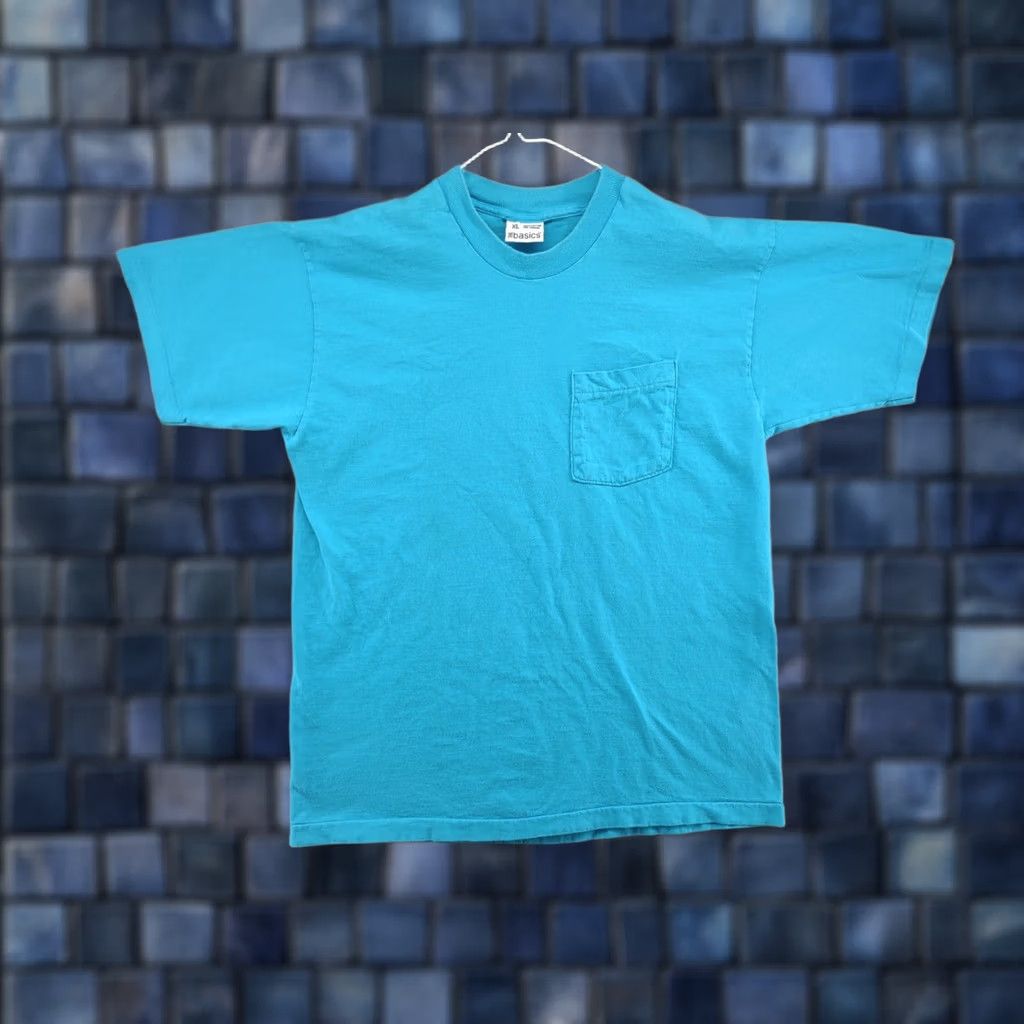 Asics VINTAGE Trend Basics Blue Pocket T Shirt XL Men 90s Crew Neck Single Stitch Cotton Blend Short Sleeve Shirts Mens 90s Theme Size US XL / EU 56 / 4 - 1 Thumbnail
