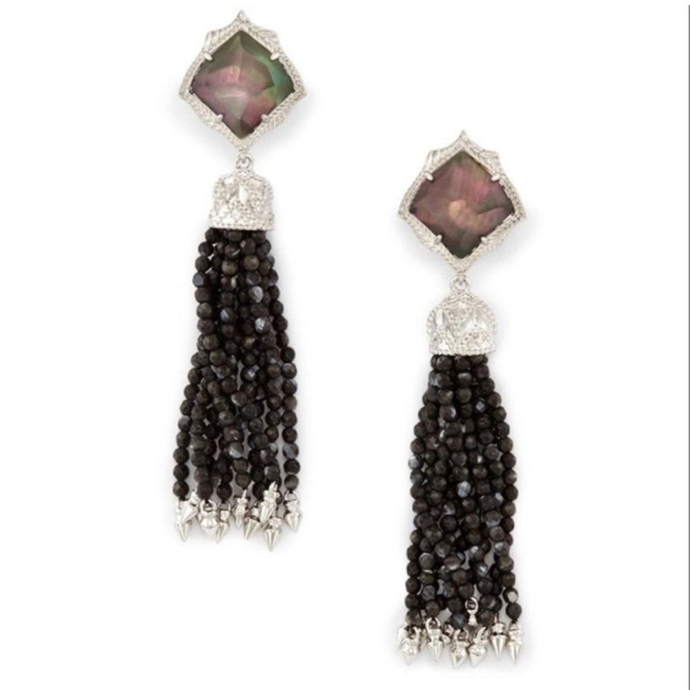 Designer Kendra Scott Misha Tassel Earrings Black Pearl Silver Size ONE SIZE - 1 Thumbnail