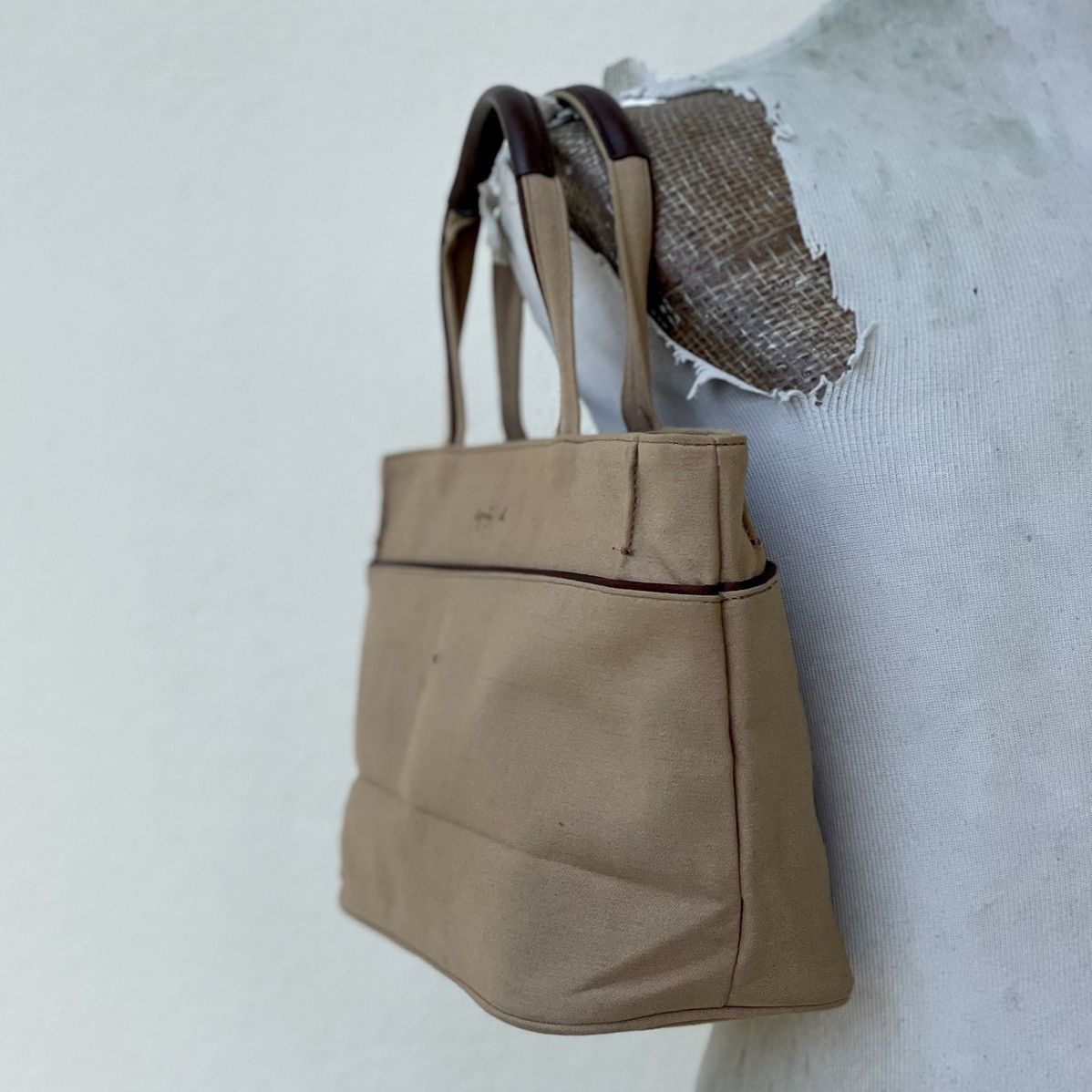 Designer × agnes b. 🔥 RARE AGNES B KHAKI CANVAS TOTE BAG Size ONE SIZE - 3 Thumbnail