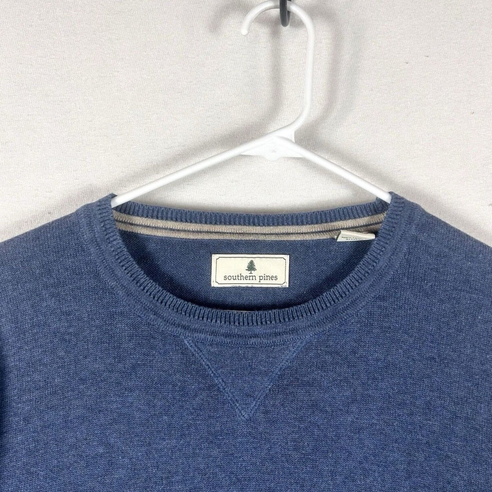 Vintage Southern Pines Mens XL Blue Long Sleeve Crew Neck Golf Sweater Pullover Casual Knit Cotton Size US XL / EU 56 / 4 - 2 Thumbnail