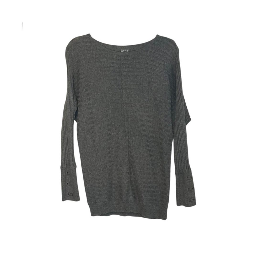 Other NY&Co Grey Ribbed Dolman Sleeve Button Cuff Sweater Size L Size L / US 10 / IT 46 - 2 Thumbnail
