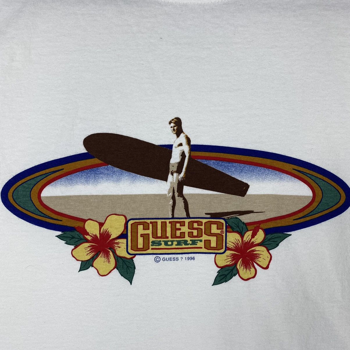 Guess Vintage 90's GUESS SURF Longboards Surfers Graphic Surf Tee Size US L / EU 52-54 / 3 - 4 Thumbnail