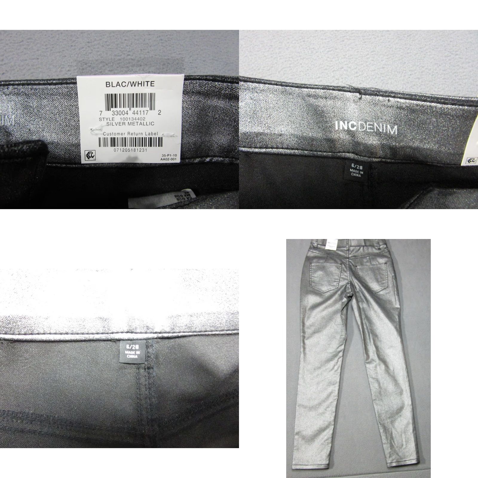 Vintage INC Denim Pants Womens 6 Silver Metallic High Rise Skinny Jeans 6/28 Stretch New Size 28" / US 6 / IT 42 - 9 Thumbnail