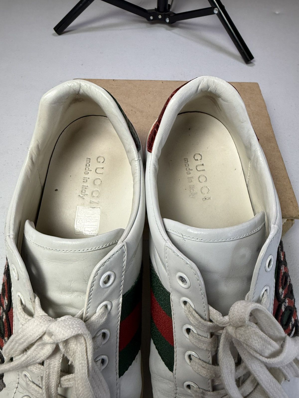 Gucci Mens Gucci Ace Embroidered Sneaker White Leather Snake Sz 8 Size US 8 / EU 41 - 4 Thumbnail