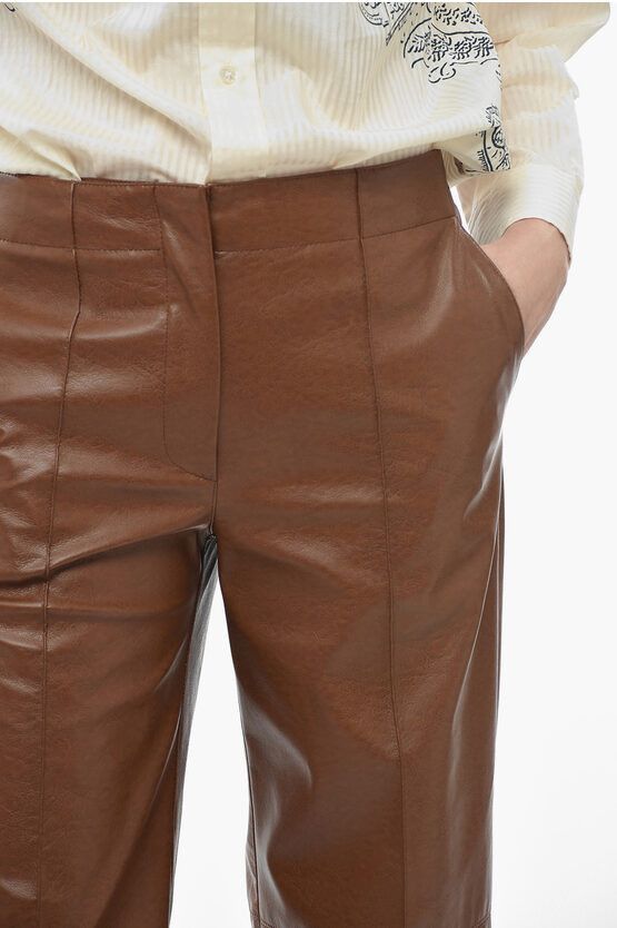 MSGM og1mm0724 Straight Fit Leather Pants in Brown Size 26" / US 2 / IT 38 - 3 Thumbnail