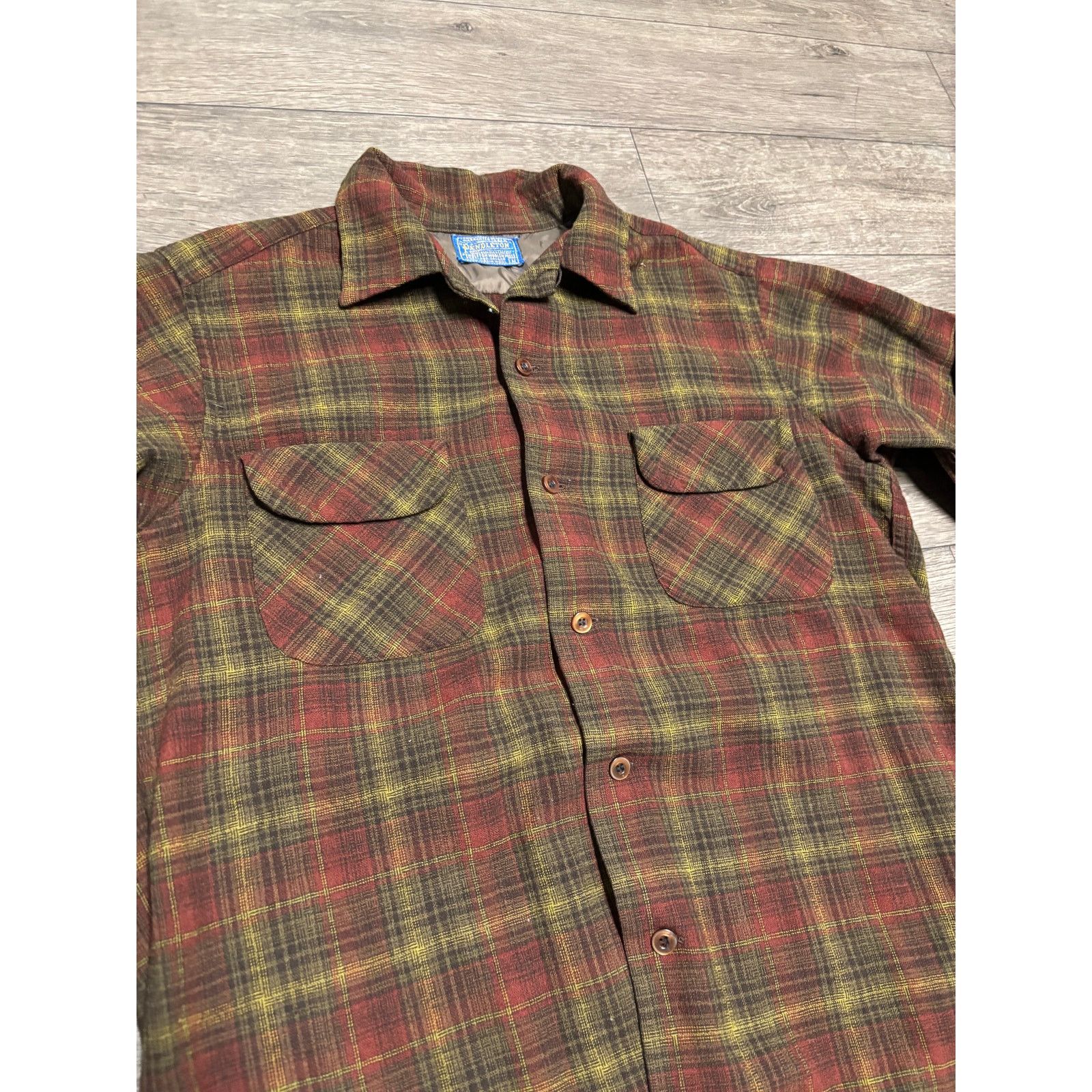 Pendleton × Vintage VTG Pendleton Wool Button Brown Flannel Shirt 60s 1962 Sz M Size US M / EU 48-50 / 2 - 2 Thumbnail