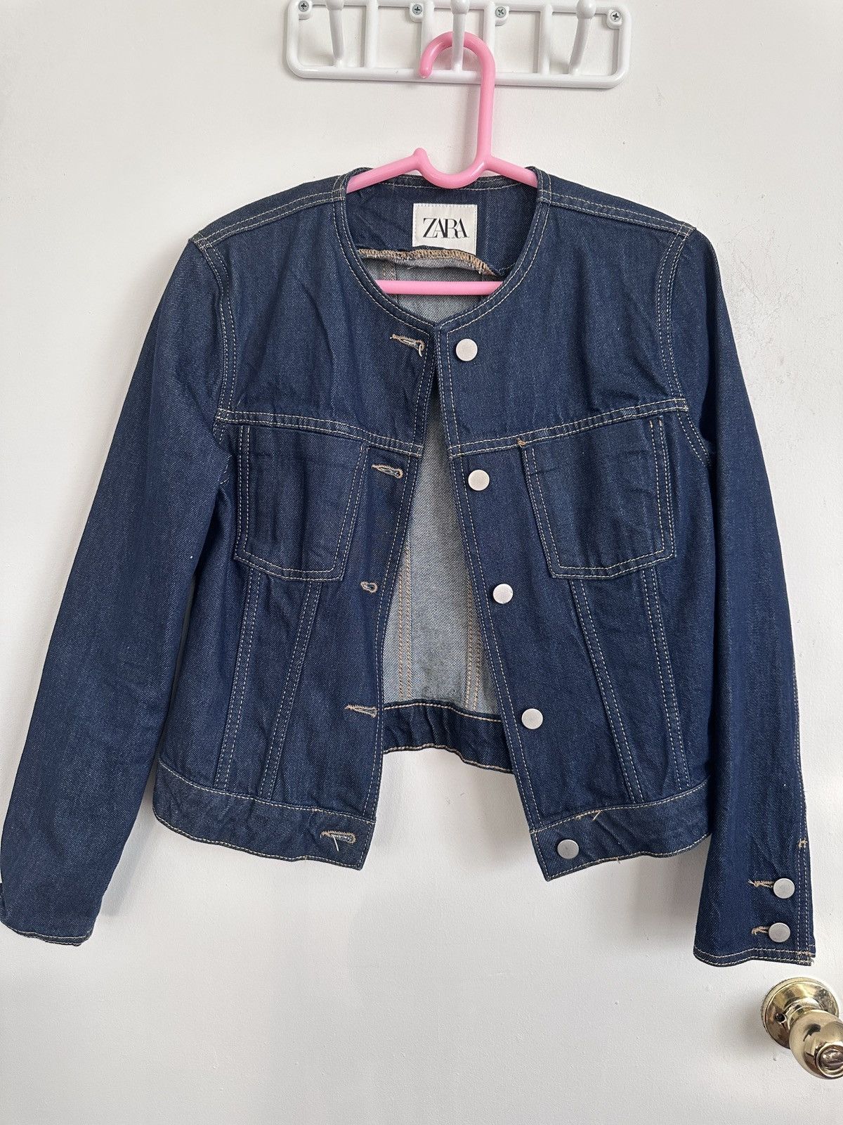Zara ZARA collarless cropped denim jacket Size S / US 4 / IT 40 - 2 Thumbnail