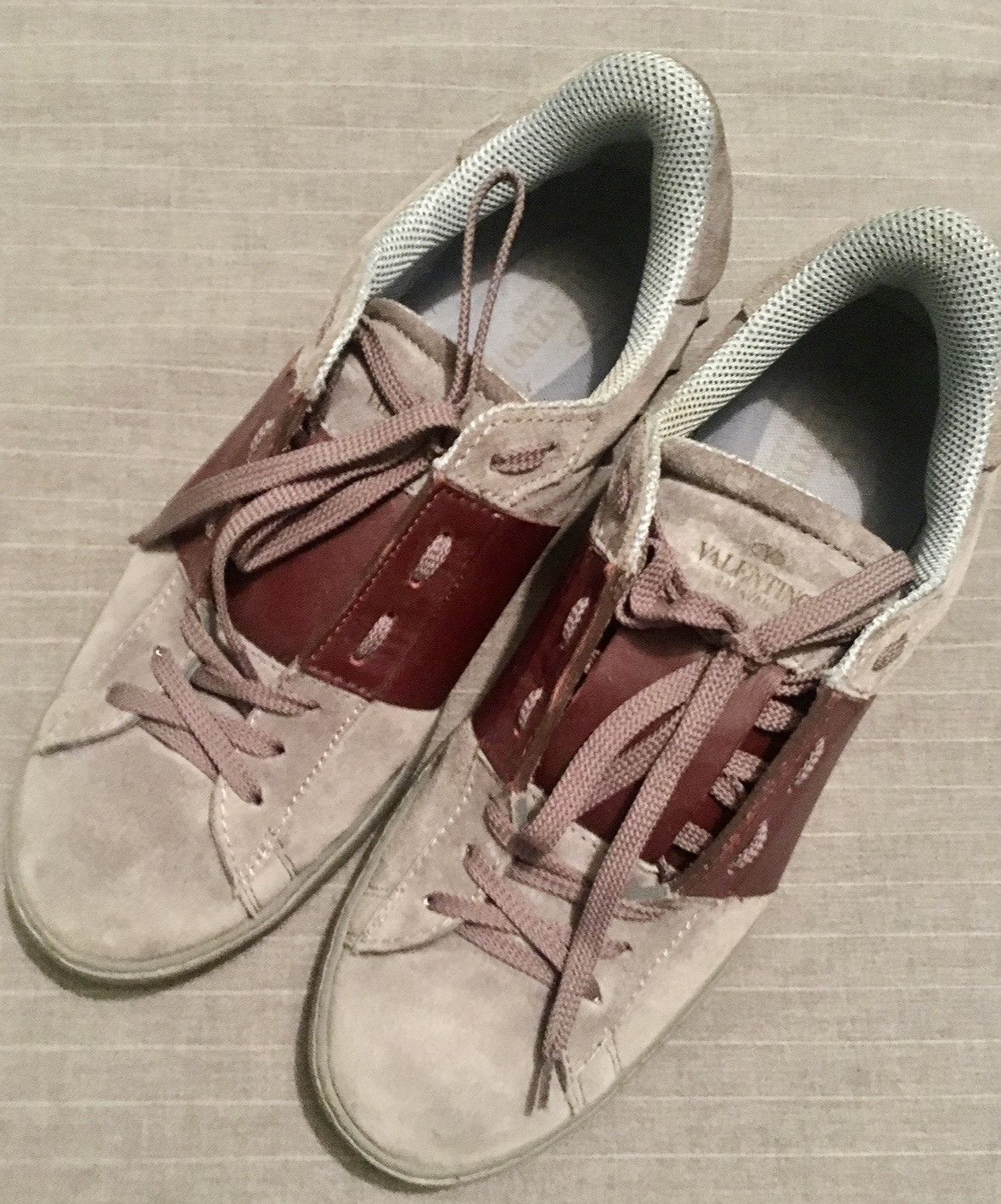 Grey Suede / Burgundy Leather Open Sneakers