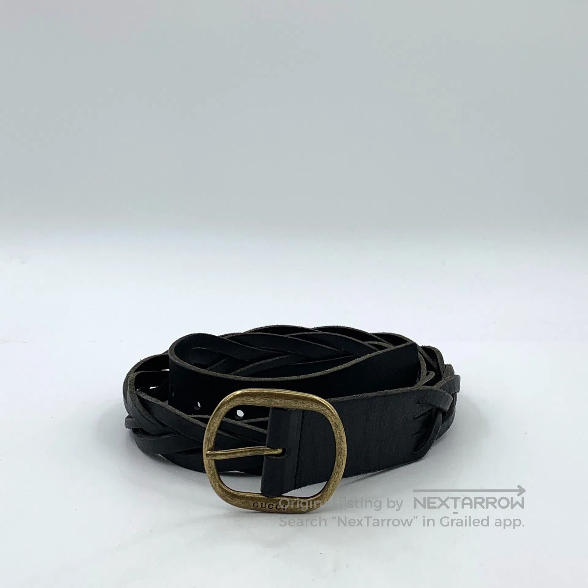 Gucci Guicci Black Vintage Leather Square Buckle Weaved Belt| Size ONE SIZE - 2 Thumbnail
