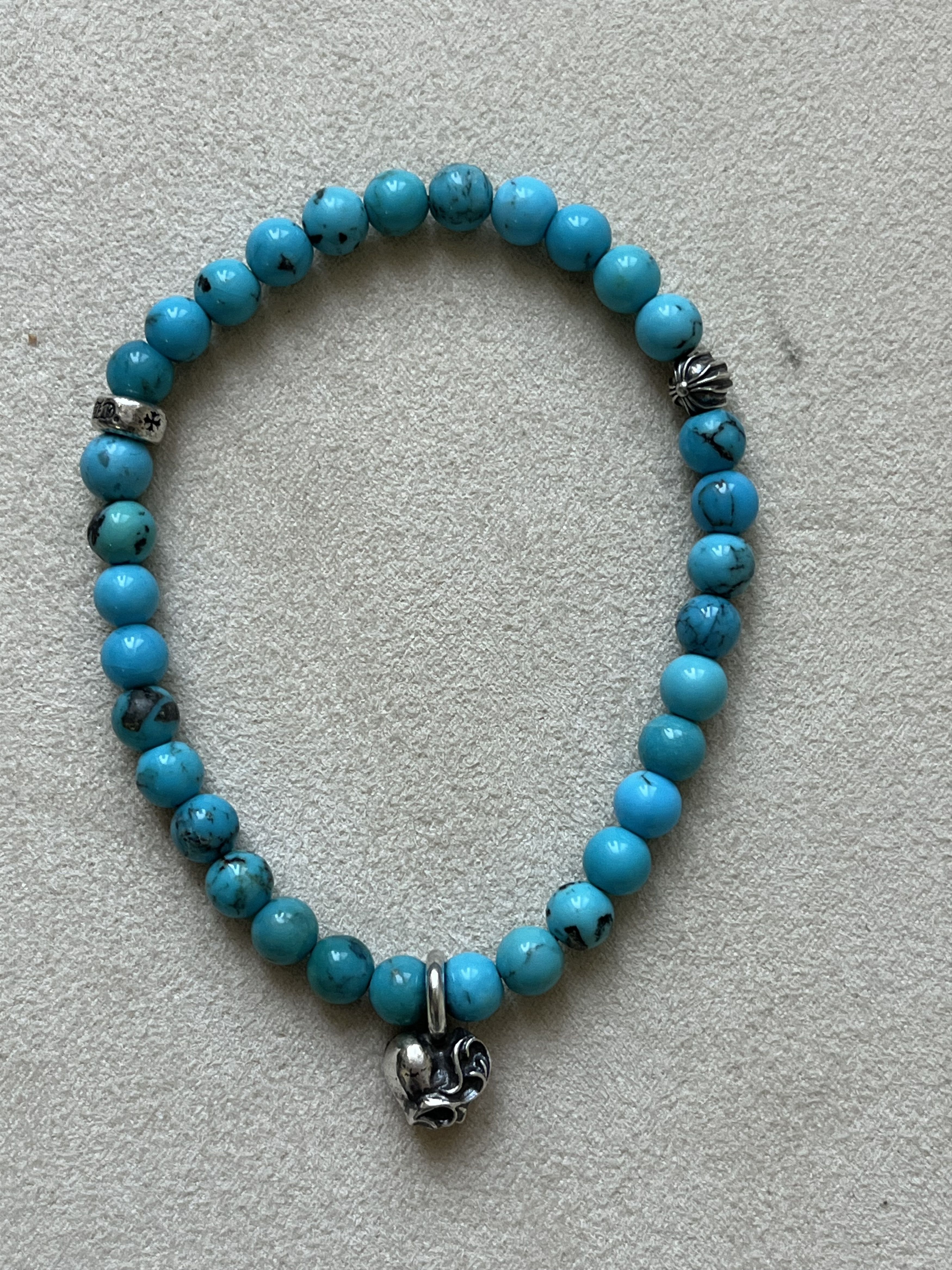 Chrome Hearts Chrome Hearts 6mm Turquoise 3 Silver Beaded Bracelet Size ONE SIZE - 7 Thumbnail
