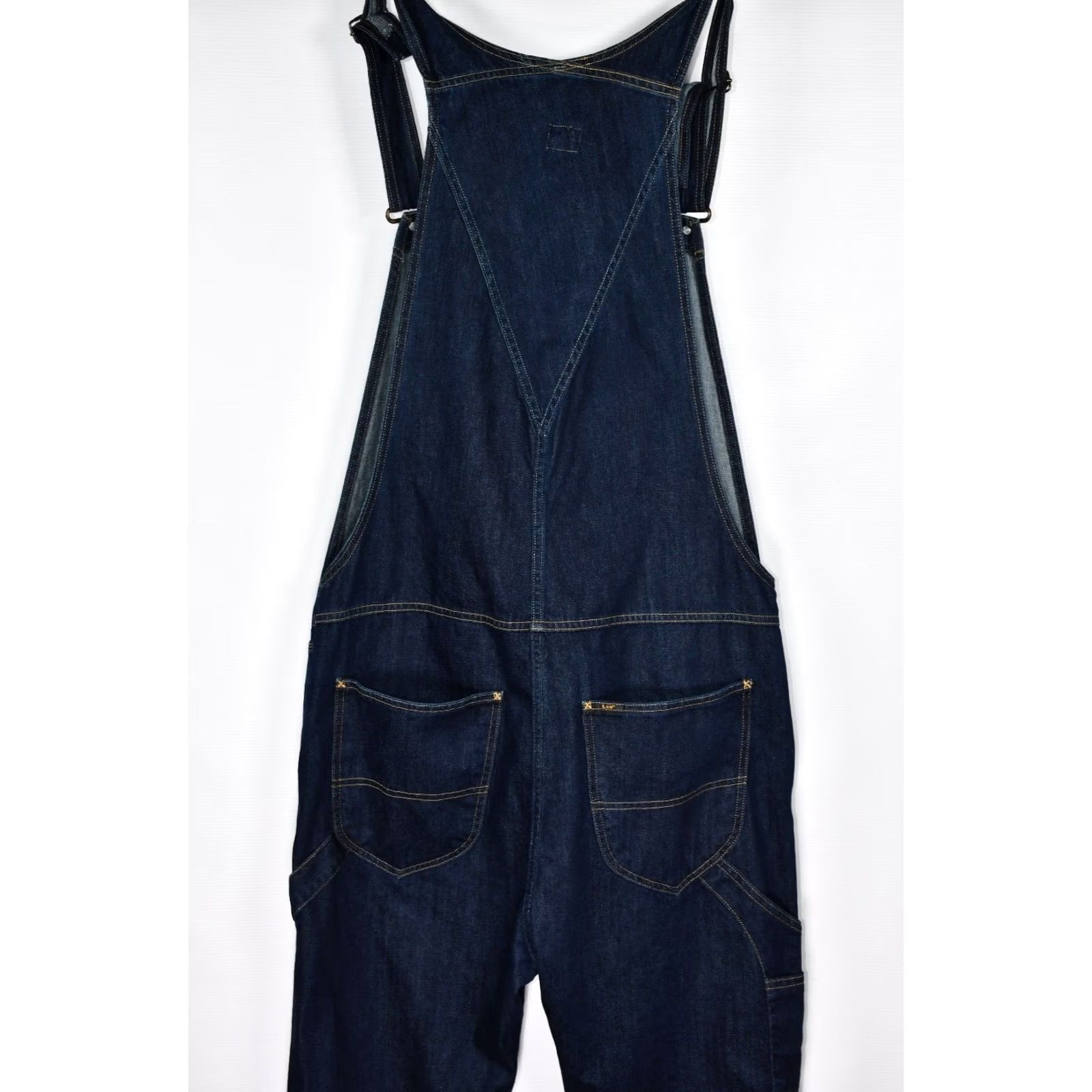 Lee Lee Bib Overalls Shirt Men L Dark Blue Denim Button Fly Pockets 100% Cotton Jeans 80cm Inseam Vintage? Size US 33 - 4 Thumbnail