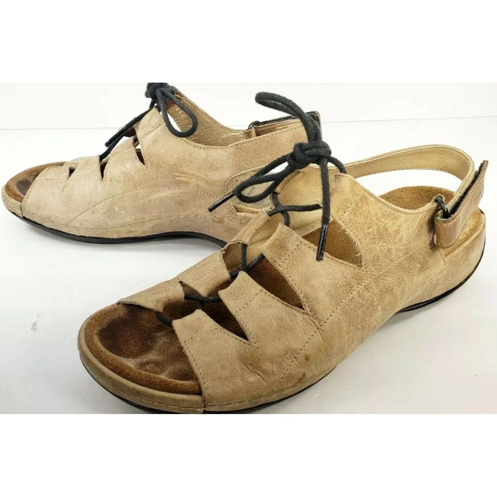 Vintage Wolky Kite Womens Lace-up Sandals 8.5M Beige Leather Wedge 39EU Arch Support Cushioned Comfort Size US 9 / IT 39 - 3 Thumbnail