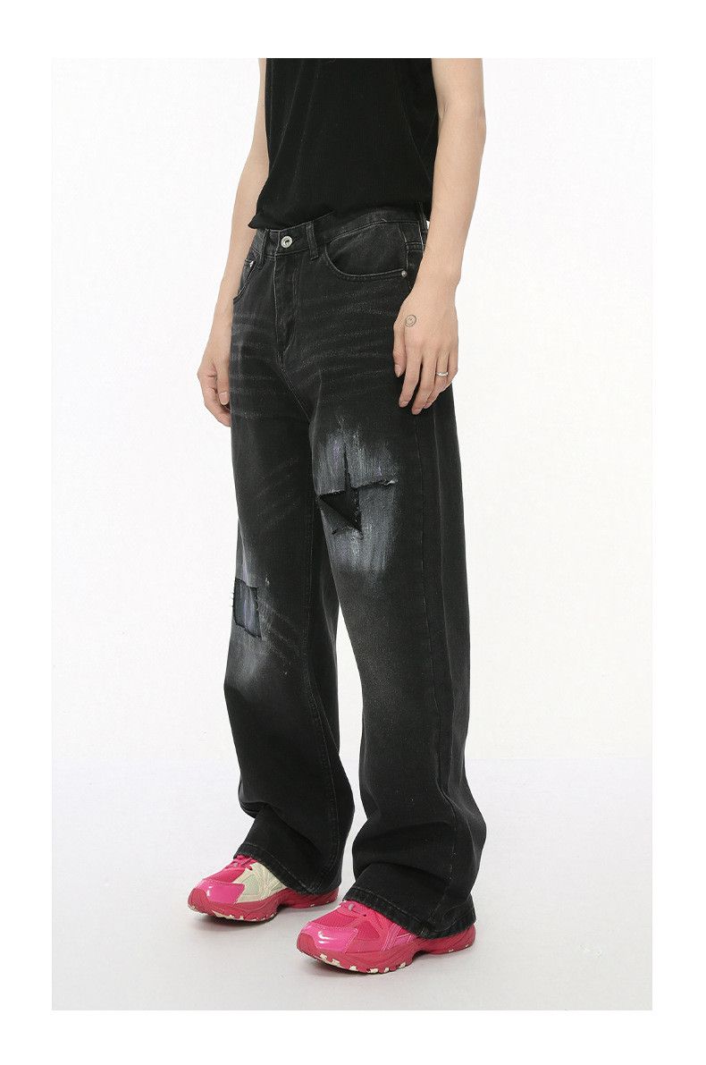 Japanese Brand × Jean Street vintage patchwork ripped straight black jeans Size US 32 / EU 48 - 6 Thumbnail