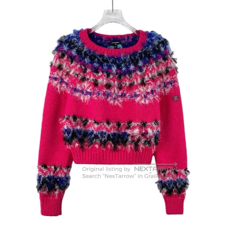 Chanel Chanel Rose-red silk-woven cashmere round-neck long-sleeve Size XS / US 0-2 / IT 36-38 - 1 Thumbnail